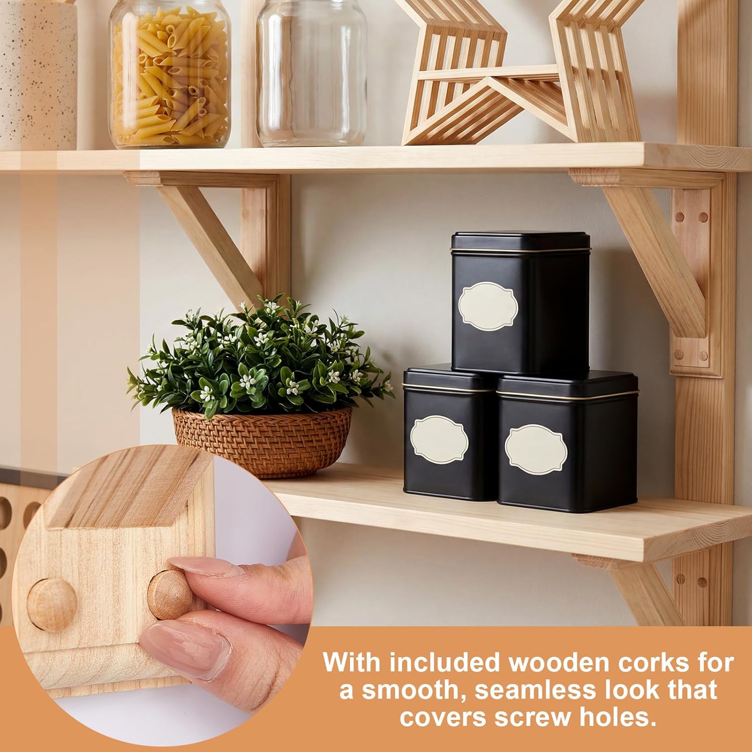Vercraft 2 Pcs Rubber Wood Corbels Shelf Brackets 9" x 9" x 3" Unfinished Triangular Support with 16 Pcs Wooden Plugs for Doorway Countertop Kitchen Cabinet Book Shelves