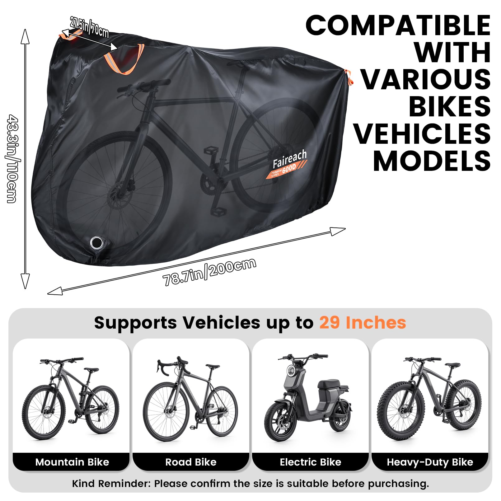 Housse de protection pour vélo imperméable et indéchirable avec trous de serrure, noir charbon