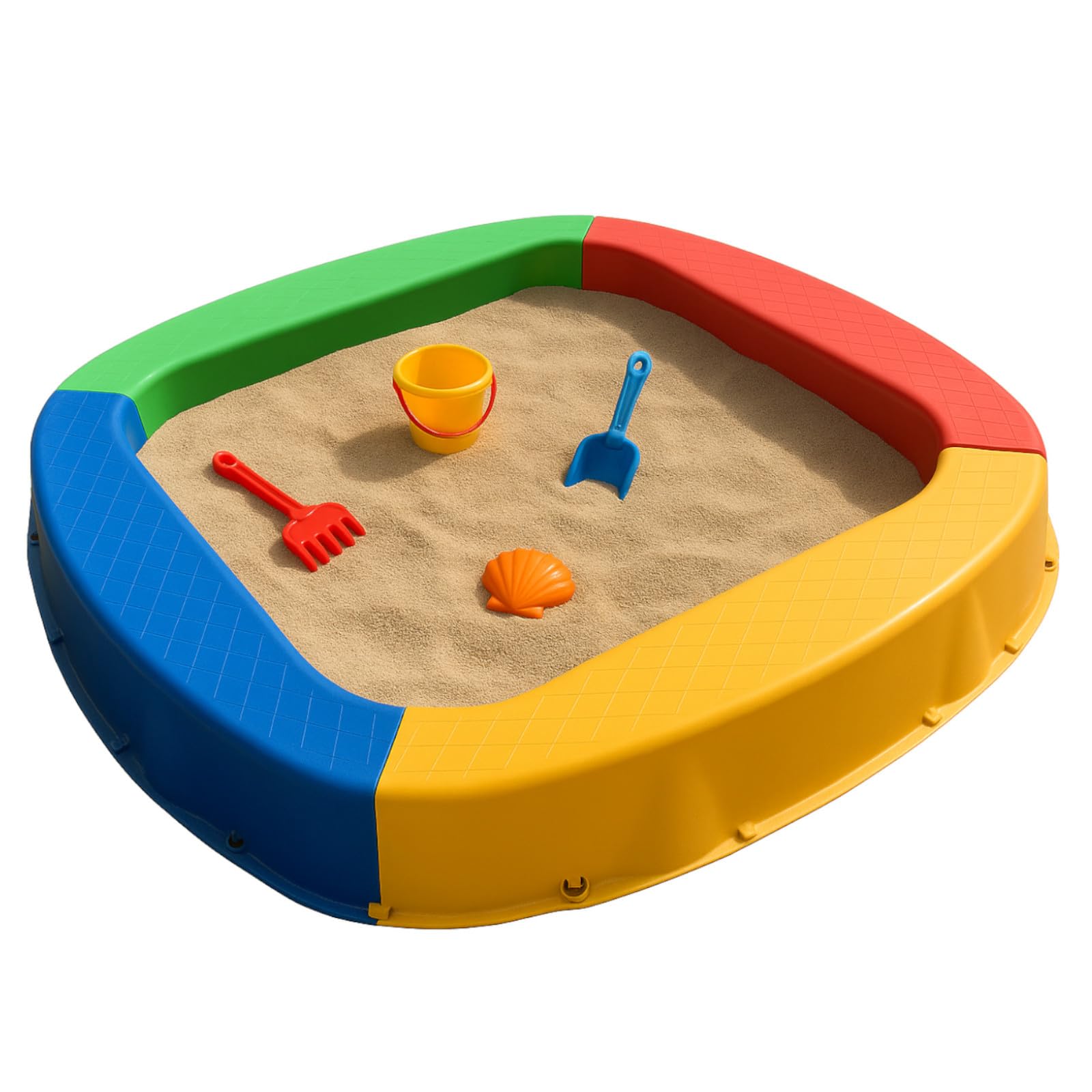 Pacchetto Sabbiera In Legno Con Deposito E Sedile – 104x100x19 Cm, Legno Impregnato Atossico, Spessore 9,5 Mm. Include 50 Kg Di Sabbia, Telo Anti-erbacce E Copertura Impermeabile. Perfetta Per Bambini.