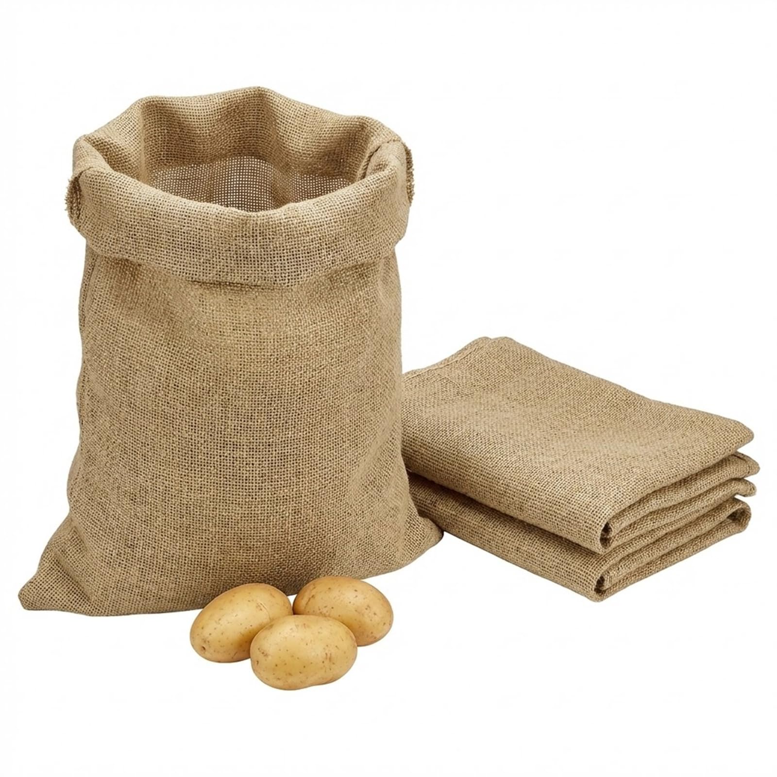 Treetribe Kraft 2Pcs Potato Sacks For Storage,Durable Reusable Hessian Sack (40 X 60Cm),Top Burlap Storage Bag Sand Storage, Open-Top Burlap Sack For Potatoes, Coffee Beans, Vegetables, Kitchen Storage Bags