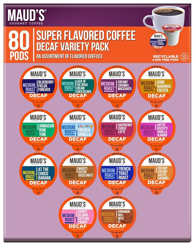 Amazon.com: Maud's Flavored Decaf Coffee Pods Variety Pack, 80 ct,14 ...
