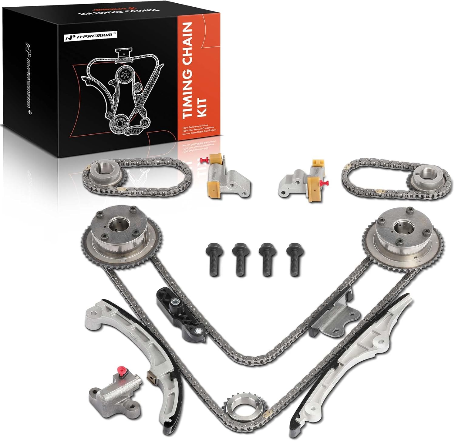 A-Premium Engine Timing Chain Kit W/Tensioner & (VVT) Sprocket [fits DOHC, 6Cyl 3.7 3.5L] Compatible with Ford Taurus 08-11, Fusion, Flex, Edge & Mercury Sable & Lincoln MKX MKZ 07-10, MKS & More