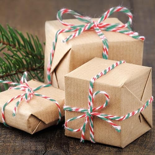 Miniatura 53 de Cuerda de algodón de 328 ft, cuerda de Navidad, cuerda resistente para manualidades y envolver regalos. Rojo Blanco