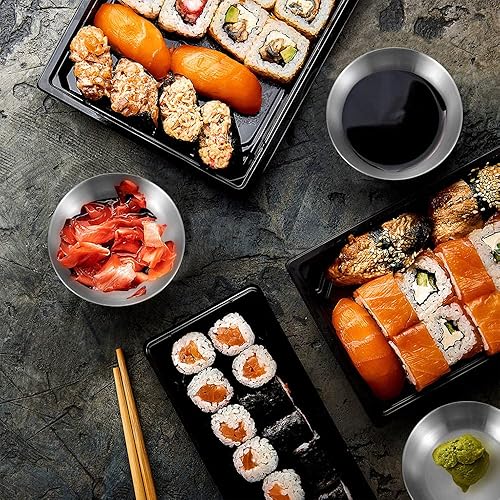 Miniatura 10 de 6 platos de salsa de acero inoxidable de doble cubierta, pequeño, 3.5 pulgadas, mini bandeja redonda para condimentos, plato de salsa, cuencos de