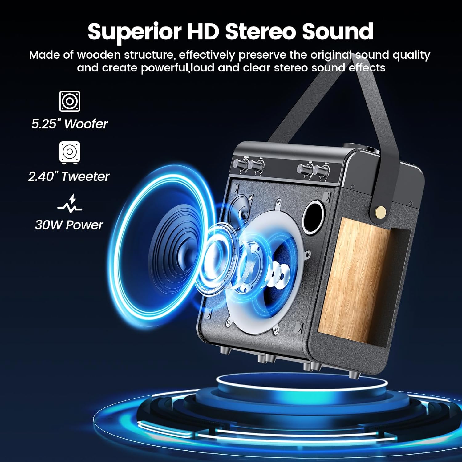 Karaoke Machine with 2 Wireless Microphones, Portable Bluetooth Speaker for Adults Kids with Bass Treble Echo PA System with Remote,LED Light, Supports TF Card,USB,AUX in,TWS,FM,REC for Party Gray image 3 of 8 B0DFPWJ3T3