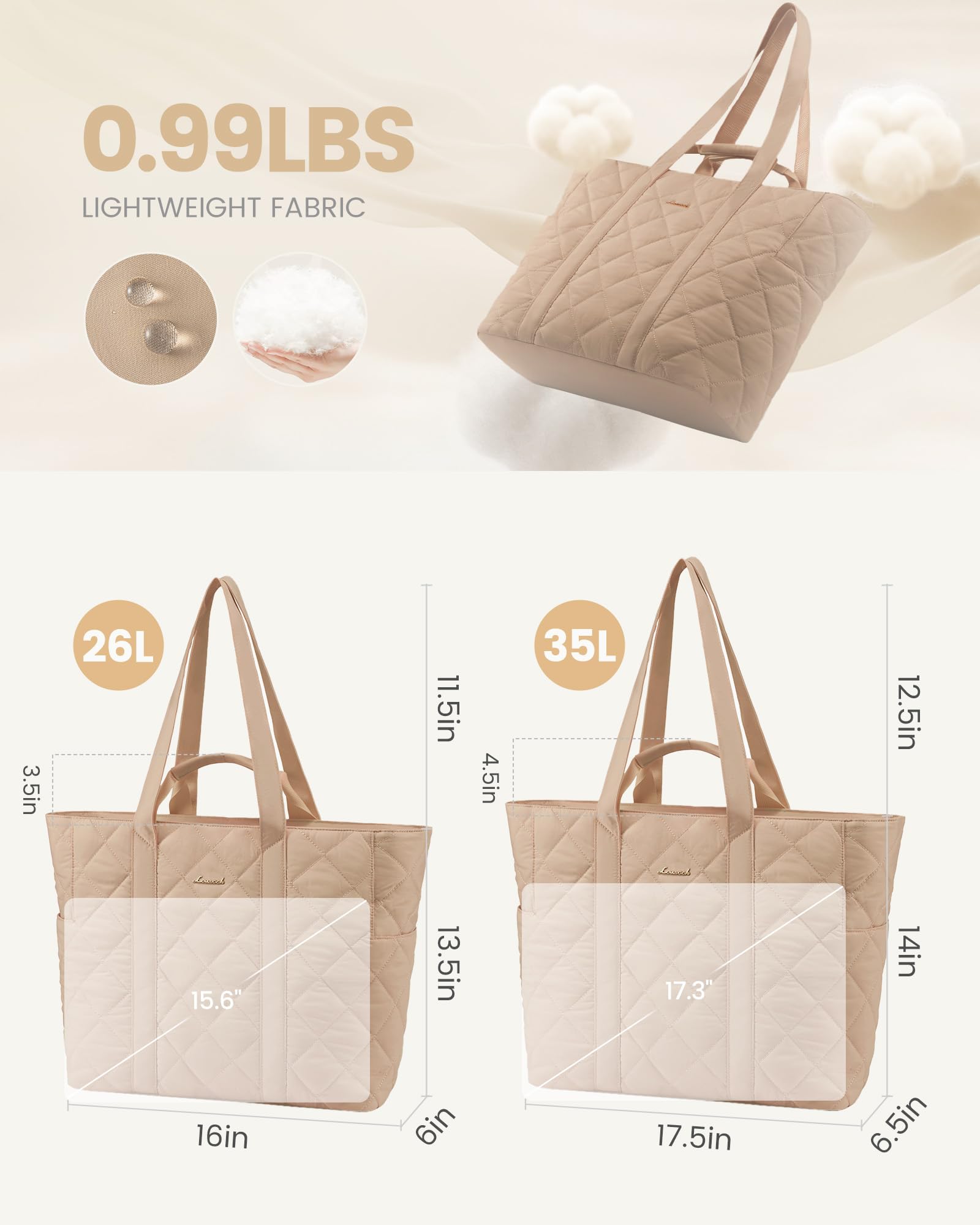 LOVEVOOK Laptop Tote Bag for Women,Quilted Puffer Laptop Bag Purse Computer Travel Work Tote Bags for Women with Zipper