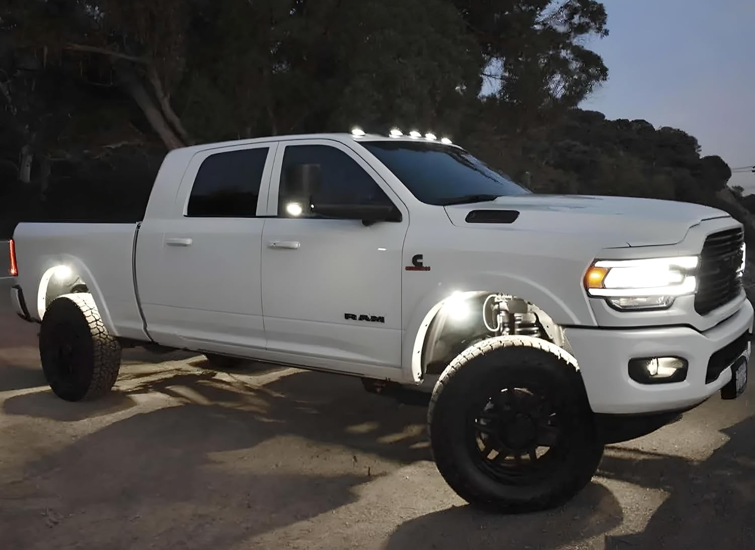 iJDMTOY Black-Out Smoked Lens Xenon White Full LED Clearance Cab Roof Light Kit Compatible With Dodge 2019-up RAM 1500 2500 3500, Also Universal Fit For Other Trucks