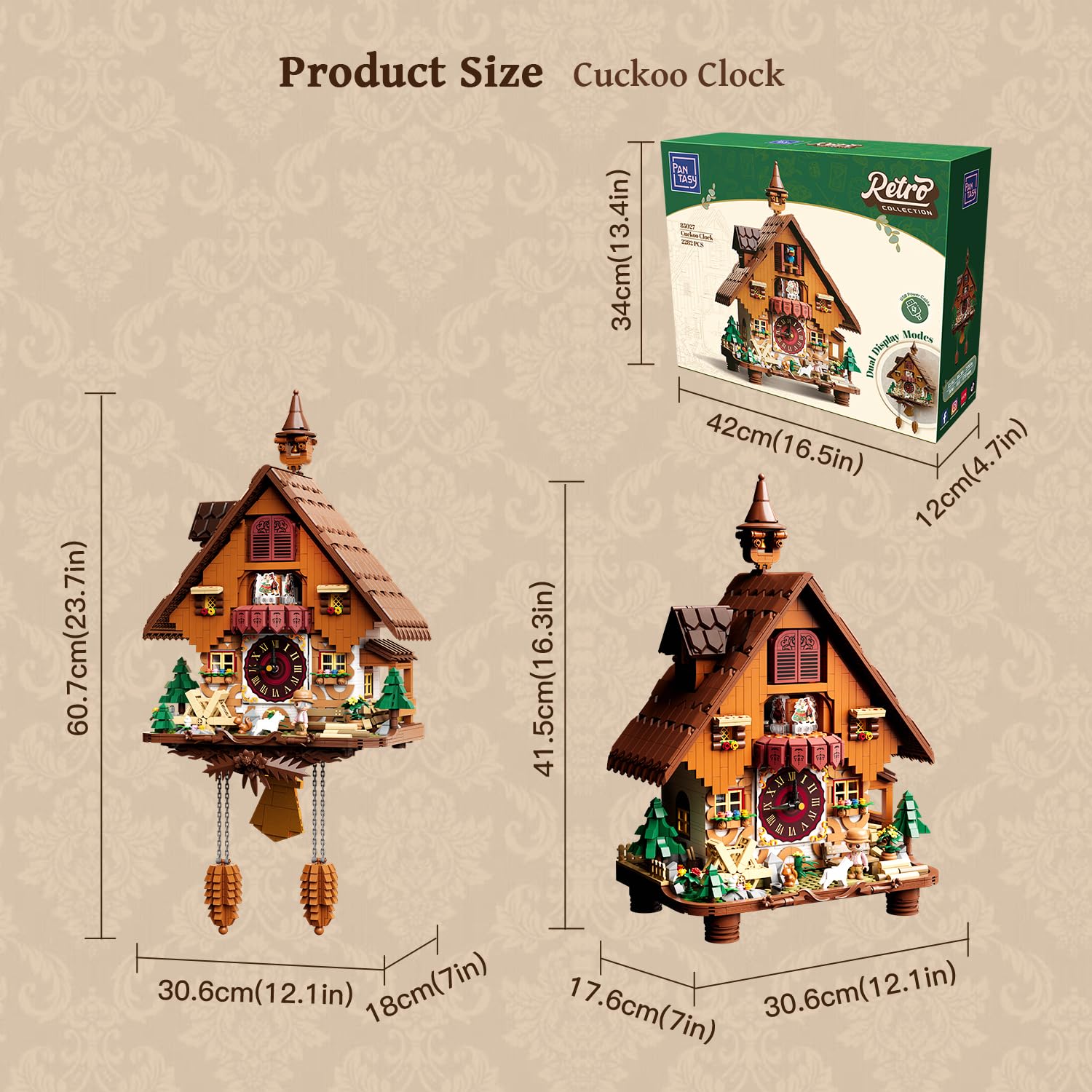 PANTASY Juego de bloques de sujeción para adultos, modelo de bloque de construcción inspirado en reloj de cuco, kit de construcción creativo con diseño retro detallado, juego de construcción de