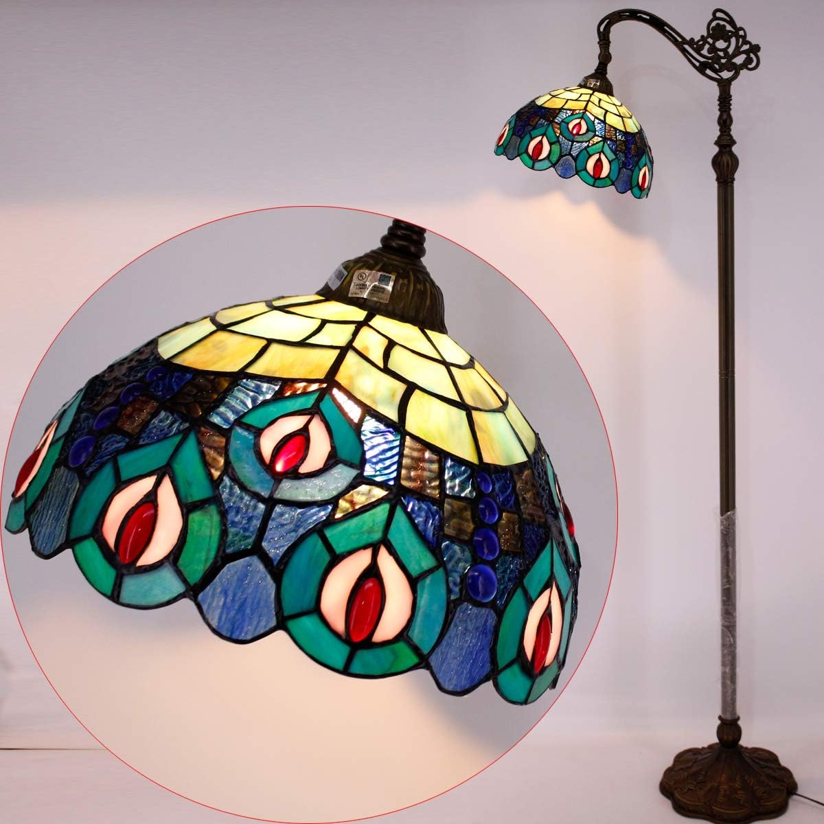 Up To 50% OFF Tiffany Floor Lamp LED 64 Tall Industrial Pole Vintage Boho Stained Glass Peacock Standing Corner Bright Reading Light Bronze Arched Adjustable Living Room Kids Bedroom Farmhouse Office WERFACTORY
