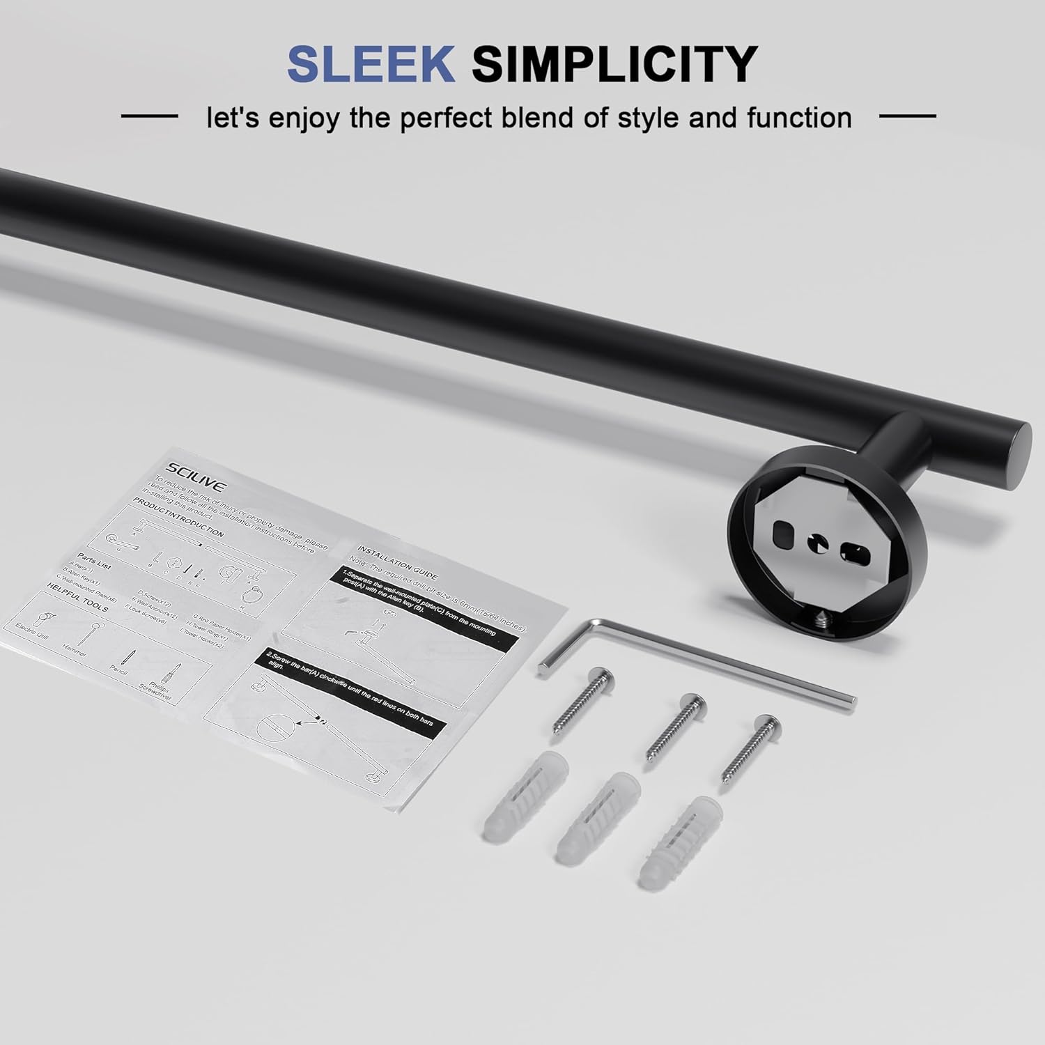 Matte Black Towel Bar, 18 Inch Towel Racks for Bathroom Wall Mounted, SUS304 Stainless Steel Bathroom Towel Holder, Total Length 20.4 Inch Towel Bars - Image 7