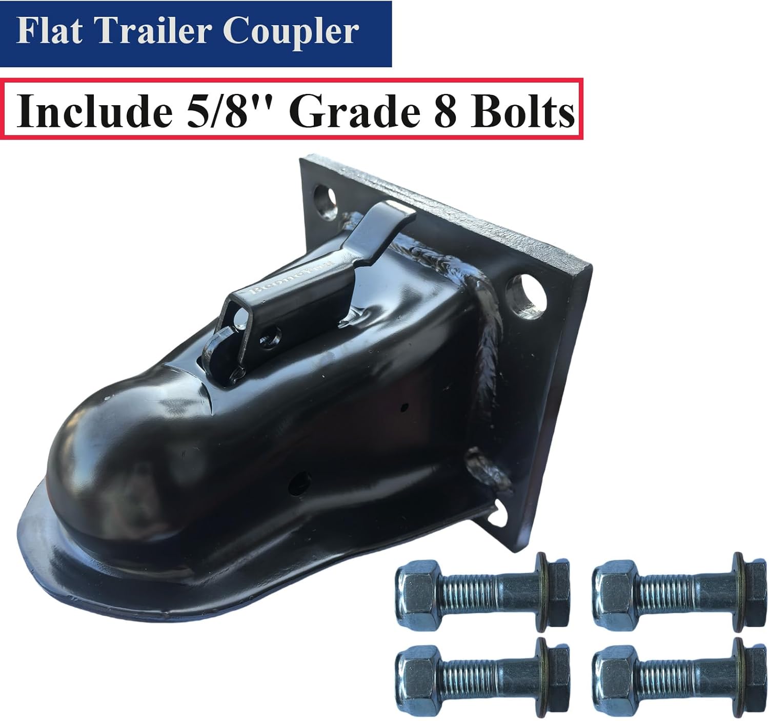 2-5/16'' Hitch Ball Flat Mount Trailer Coupler,14000LBS Capacity, Hardware Black Powder Coat Finish, 5/8 Grade 8 Bolts Included - Image 3