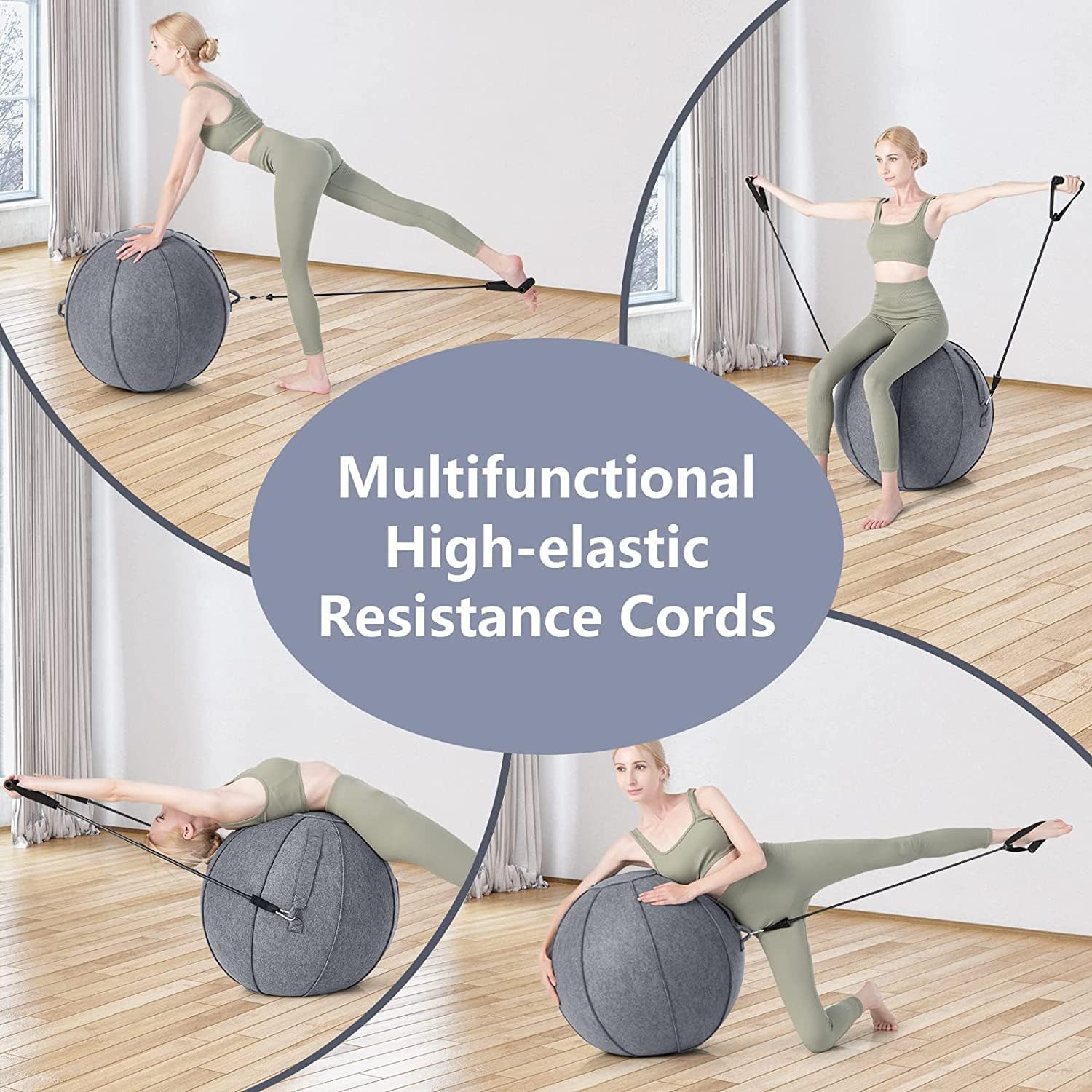 DIXII Core Balance Gymnastikball, 65 cm Großer Übungs-Yogaball Mit Filzbezug, Pumpe Und 2 Widerstandsbändern, Anti-Burst-Ballstuhl Für Fitness