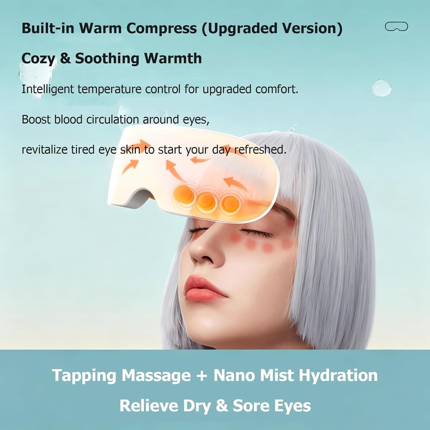 Masajeador Ocular Con Calor, Máscara Térmica Para Los Ojos, Aparato Eléctrico De Cuidado, Puntos Acupuntura Térmicos Silicona, Fatiga, Sequedad, Tensión En La Cabeza;