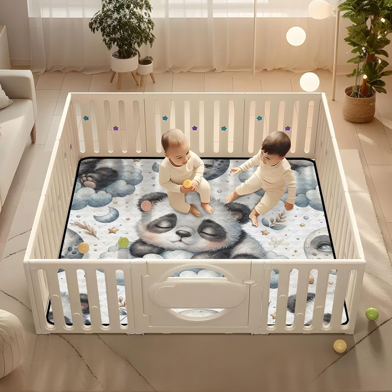 Baby Play Mat - 50" X 50" Baby Play Mats for Playpen & Floor, Cute Panda Soft Foam Crawling Mat for Babies and Toddlers Infants, Foldable Waterproof, Machine Washable