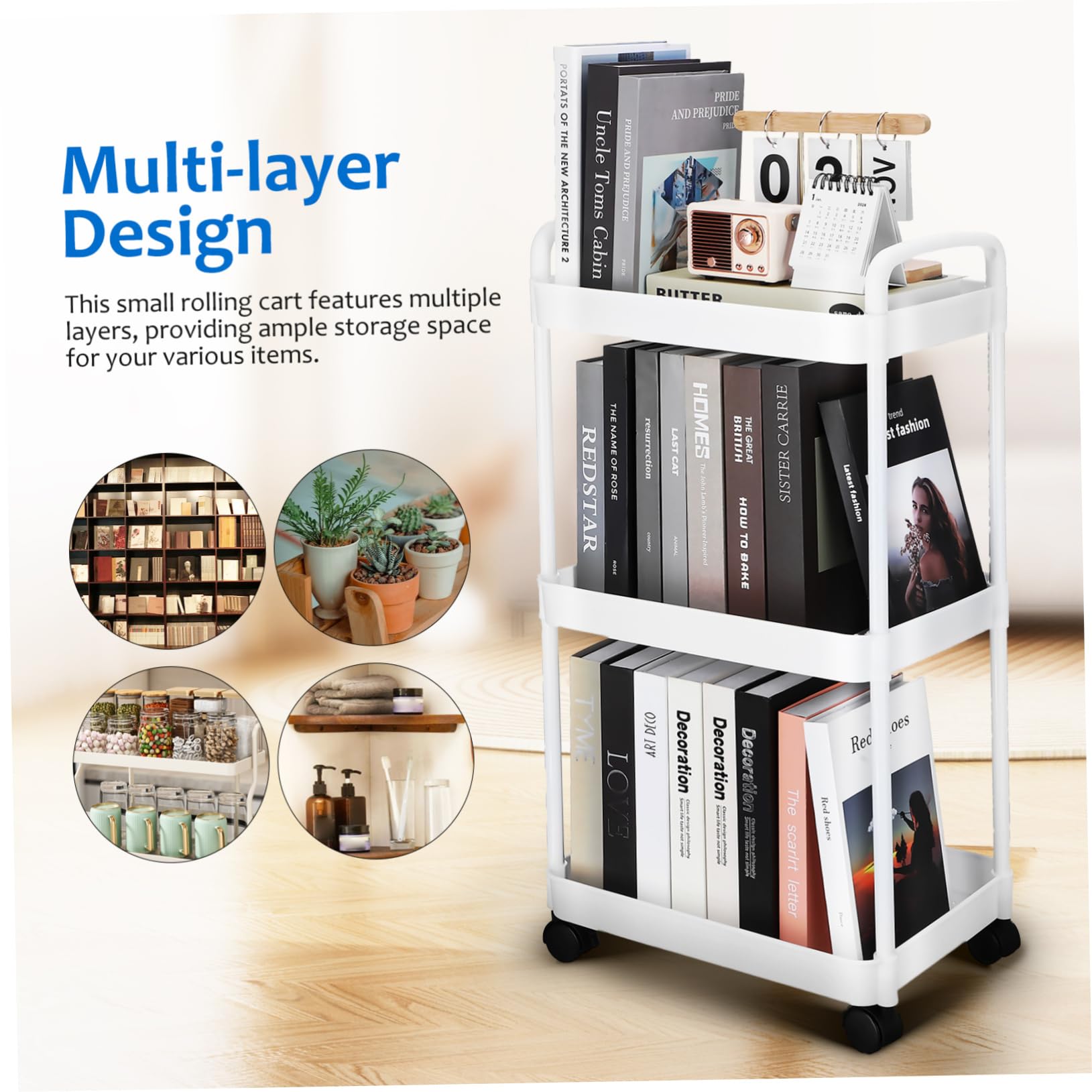 Ciieeo 3 Trolley Rack Cart Rolling Bookshelf White Plastic 26c Under The Table Storage