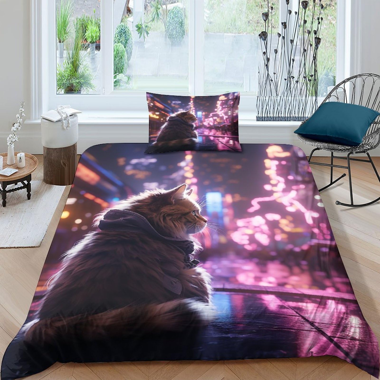 Parure de lit chat 3D IOFEER en microfibre ultra douce lavable en machine