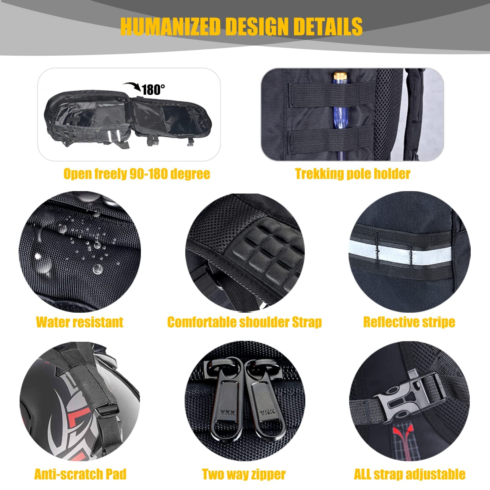 Zaino per casco da moto di grande capacità per uomo, zaini da trekking con porta di ricarica USB resistente all'acqua borse per casco da motociclismo zaino da equitazione