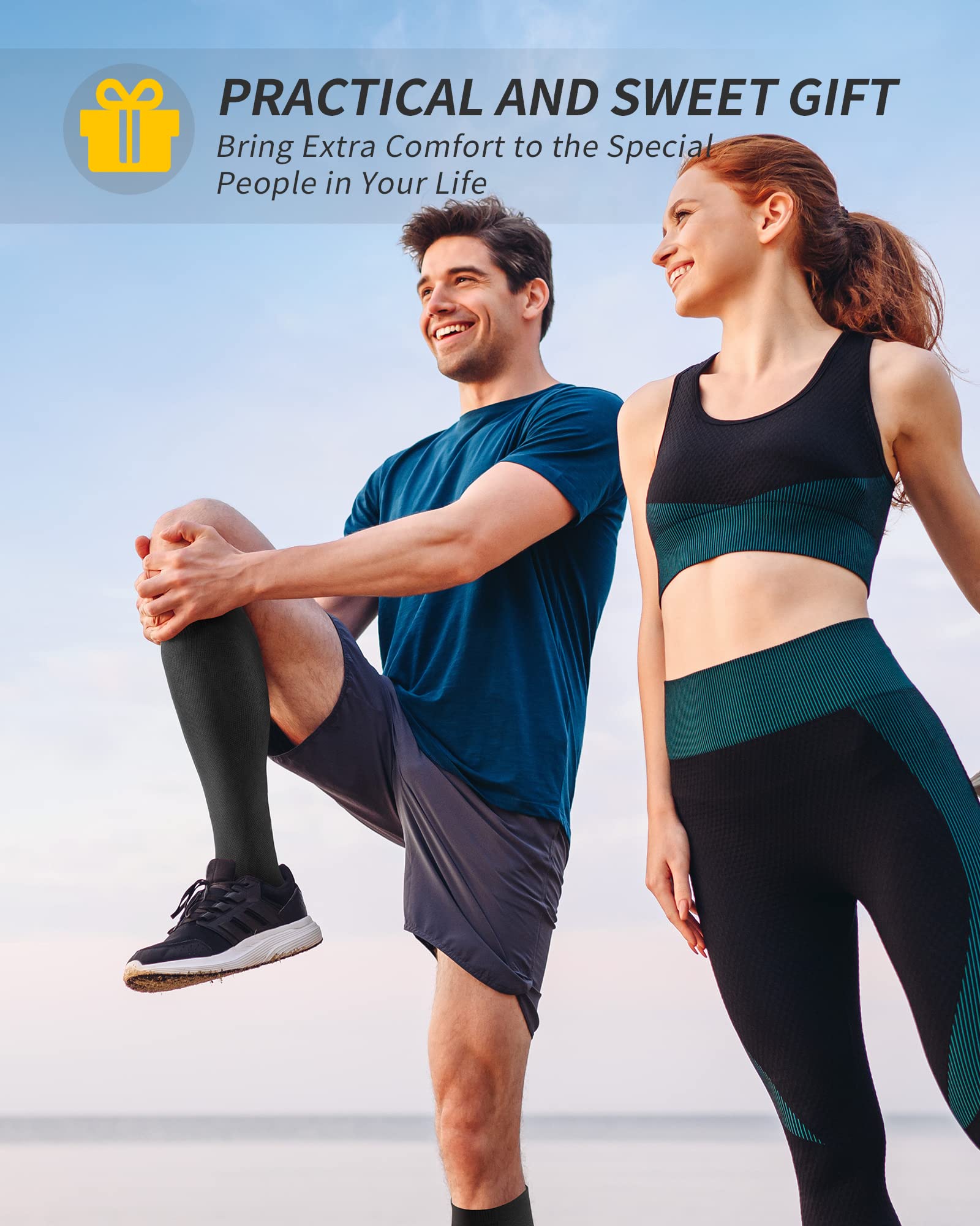 CAMBIVO 6Paires Bas de Contention Femme Homme, Chaussettes de Contention 20-30mmHg, Chaussettes Hautes Montantes, pour Circulation Sanguine Jambes, Sport, Course a Pied, Voyage Avion, Infirmiere