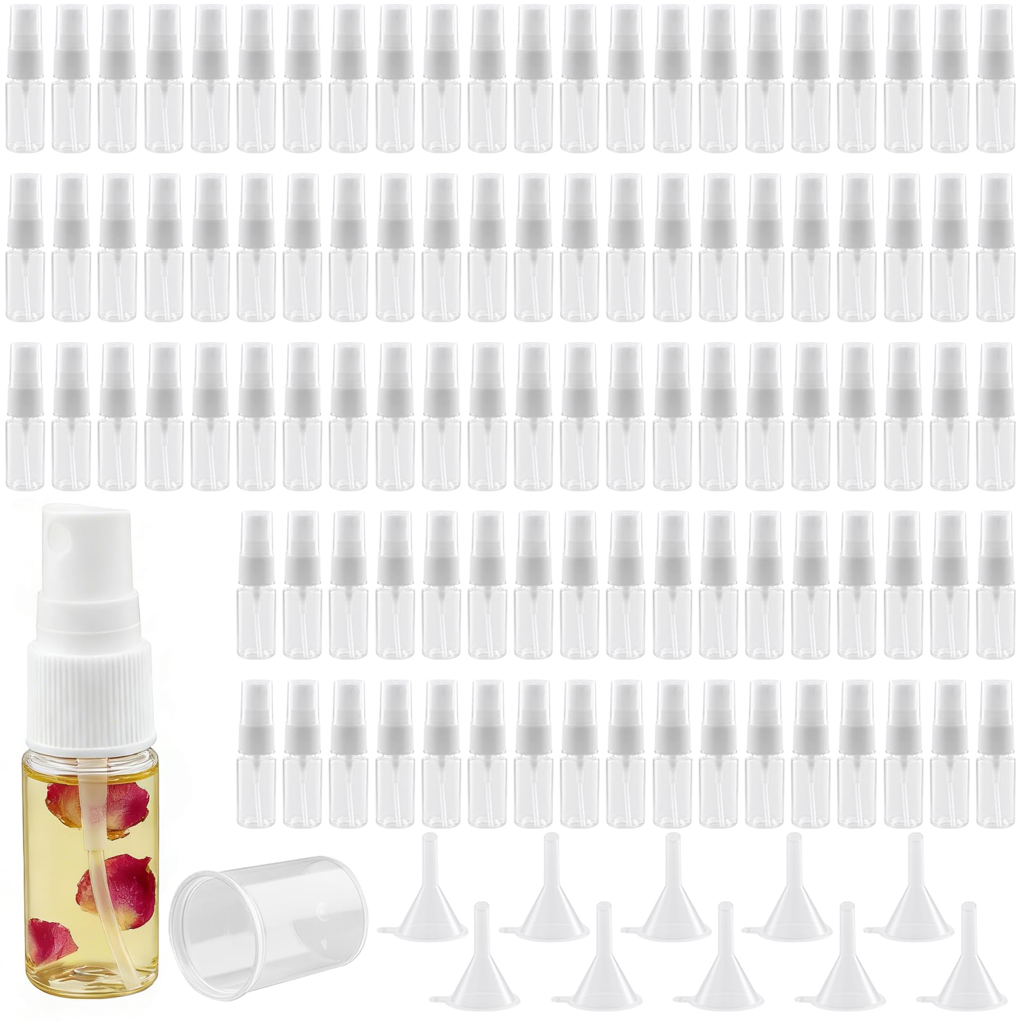 Flacon pulvérisateur plastique contre le gaspillage | 100 sprays de 10 ml avec entonnoirs