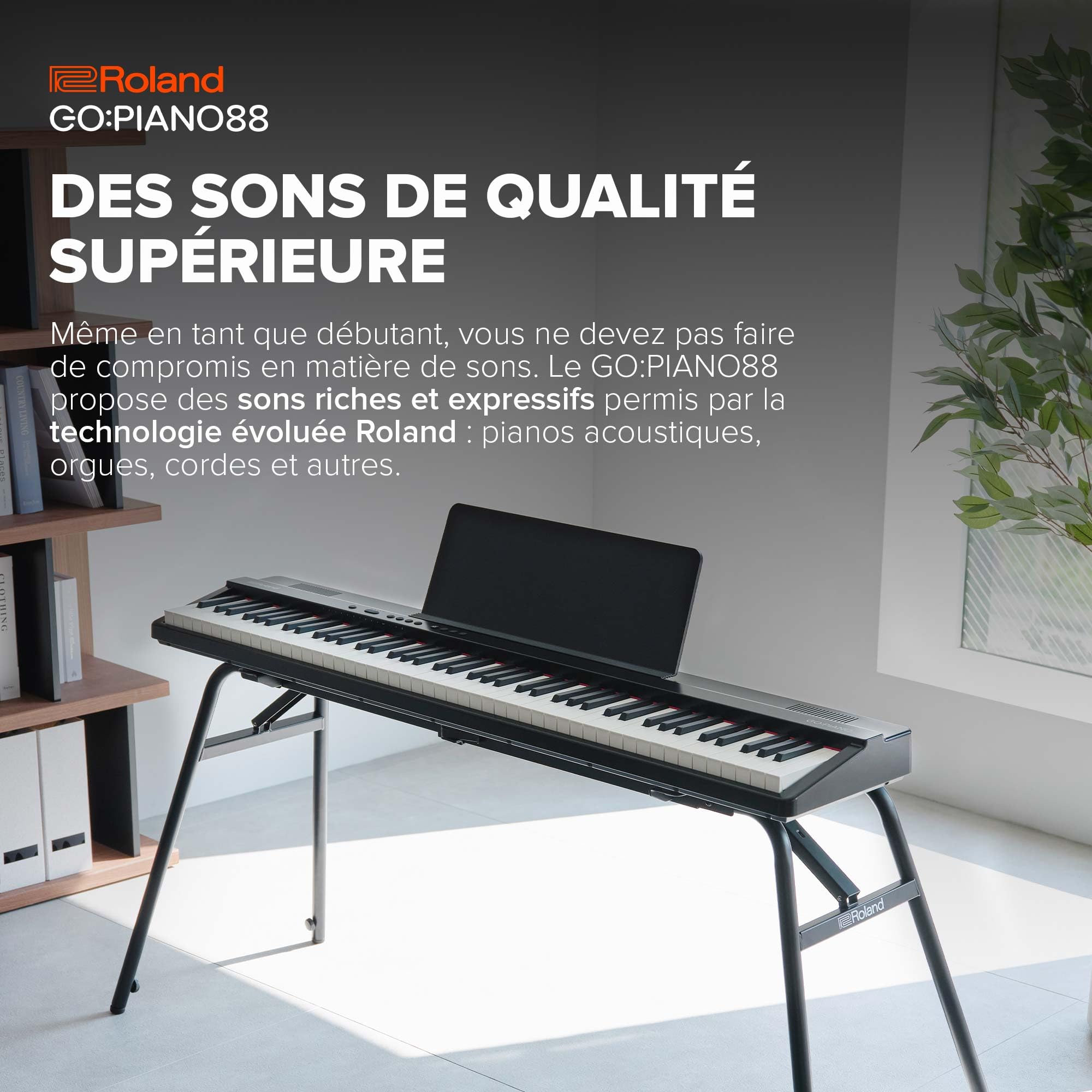 Roland GO:PIANO88 | Piano numérique portable 88 touches | Performances premium | Léger | Fonctions d’apprentissage puissantes | Piles | Bluetooth & MIDI