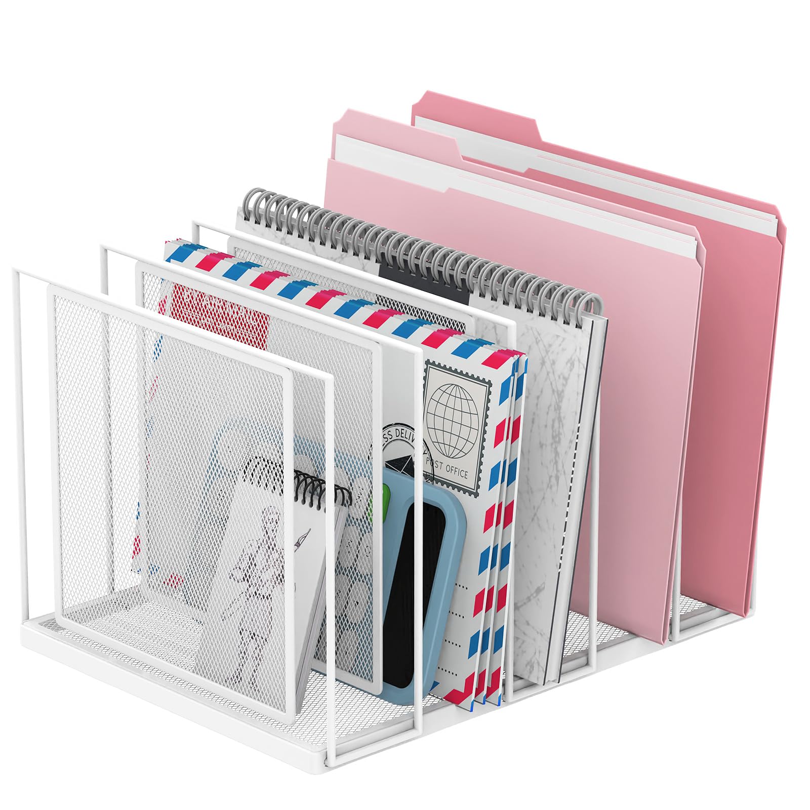 RITOLLO File Organizer for Desk, 5-Section Vertical File Sorter, Paper Holder Organizer Standing Metal File Folder for Office Home Classroom, White