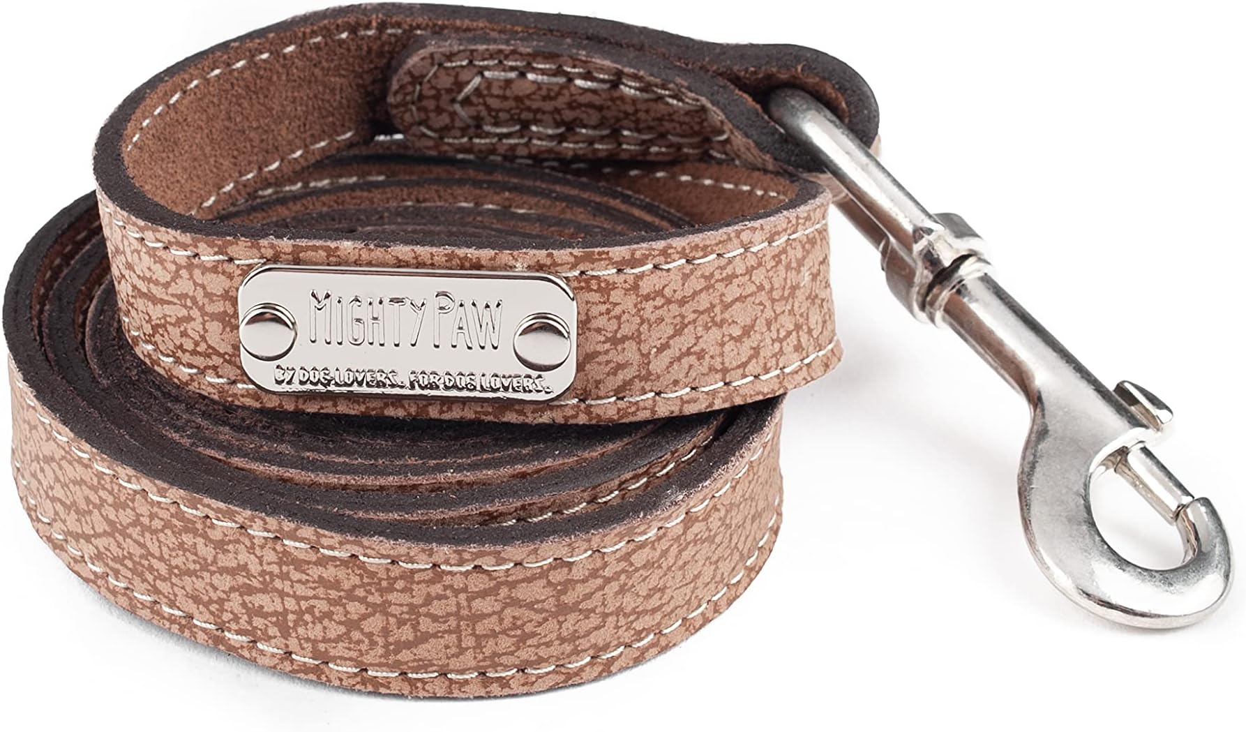 Mighty Paw Luxury Leather Dog Leash - Genuine Distressed Material - Suitable for All Pet Sizes - Heavy Duty - Soft - 5 ft