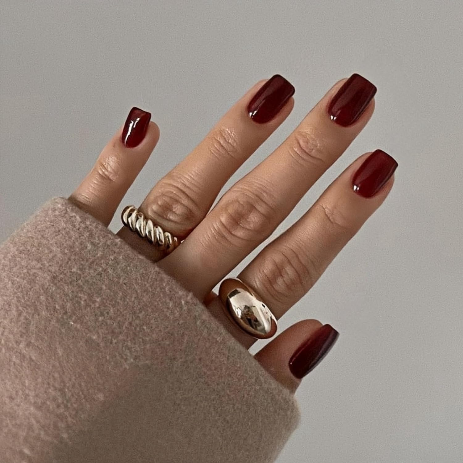 SXVME Dark Red Press on Nails Short Square Burgundy Short False Nails Coffin Natural Acrylic Fake Nails Set Sheer Maroon Full Cover Glossy Gel Stick on Nails for Women Fall Winter 24 Pcs - Image 2