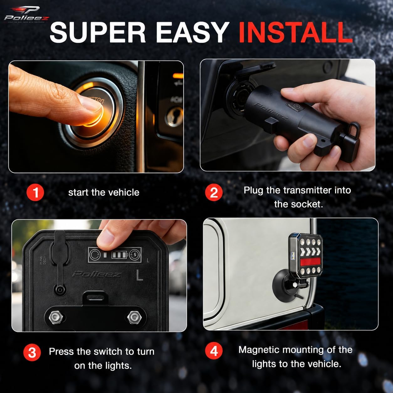 Wireless Trailer Lights, Magnetic Rechargeable LED Tow Light Kit for Trucks