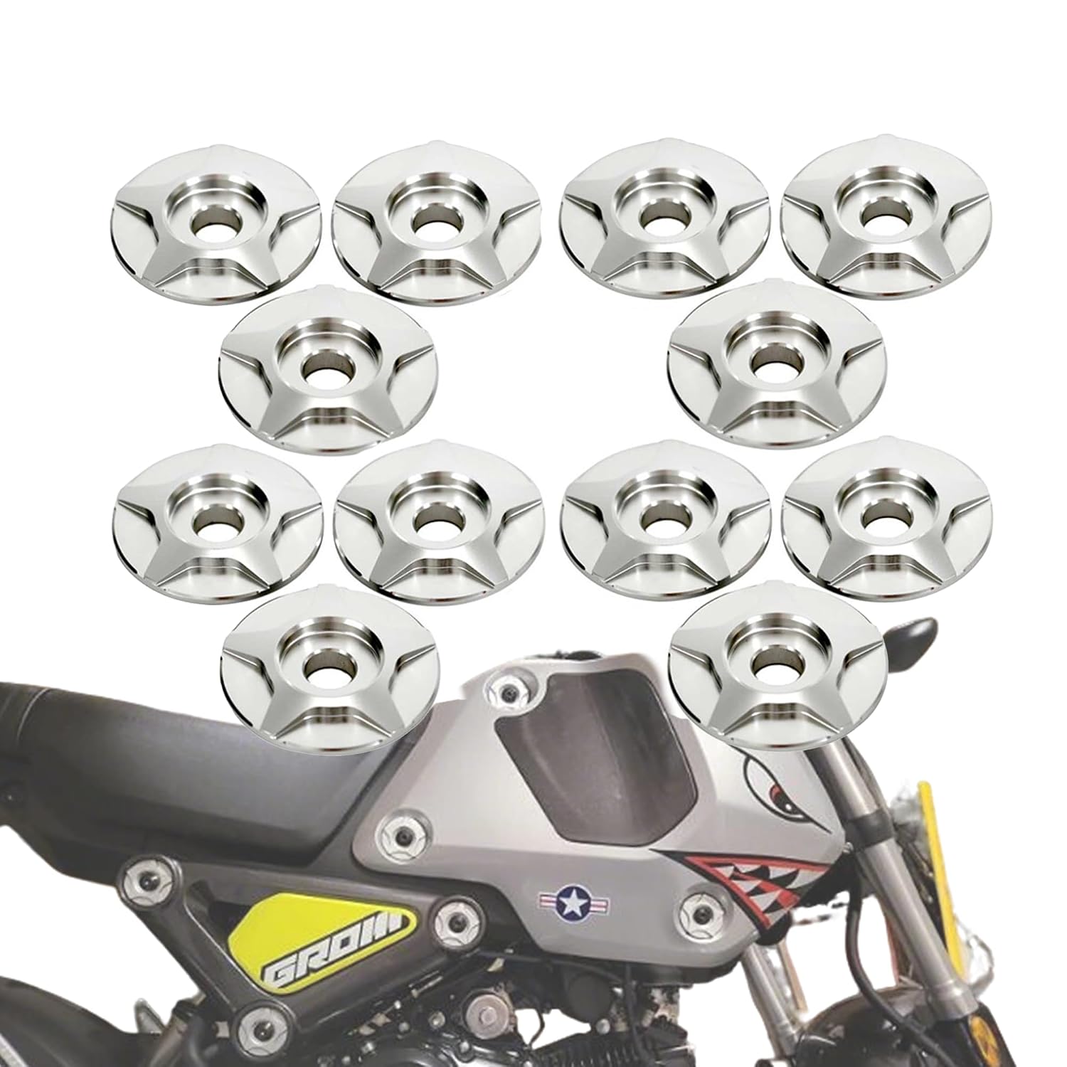 Grom Frame Fairing Washers Colored Side Panel Dress Up Cover Verge Garnish Washers Replacement Compatible with GROM 125 2022 2023 2024 CNC Motorcycle Accessories 12PCS (Titanium)
