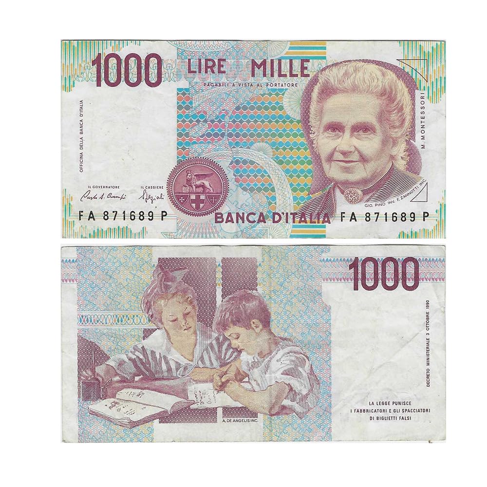 SPECIAL MINDS STORE® Italian Republic 1000 Maria Montessori & Children in the Study Painting by Armando Spadini Note Small Size, Pack of 1 Rare Collection, Fine, Multicolor-image-44