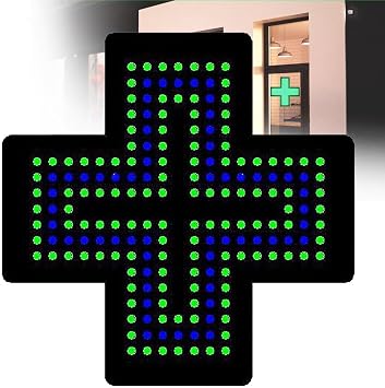 Medical Cross LED Pharmacy Sign, 13.7 inch Pharmacy Cross Sign Light with Hanging Chain Design, Adjustable 3 Working Modes, Clearly Visible from a Long DistanceGreen+Blue