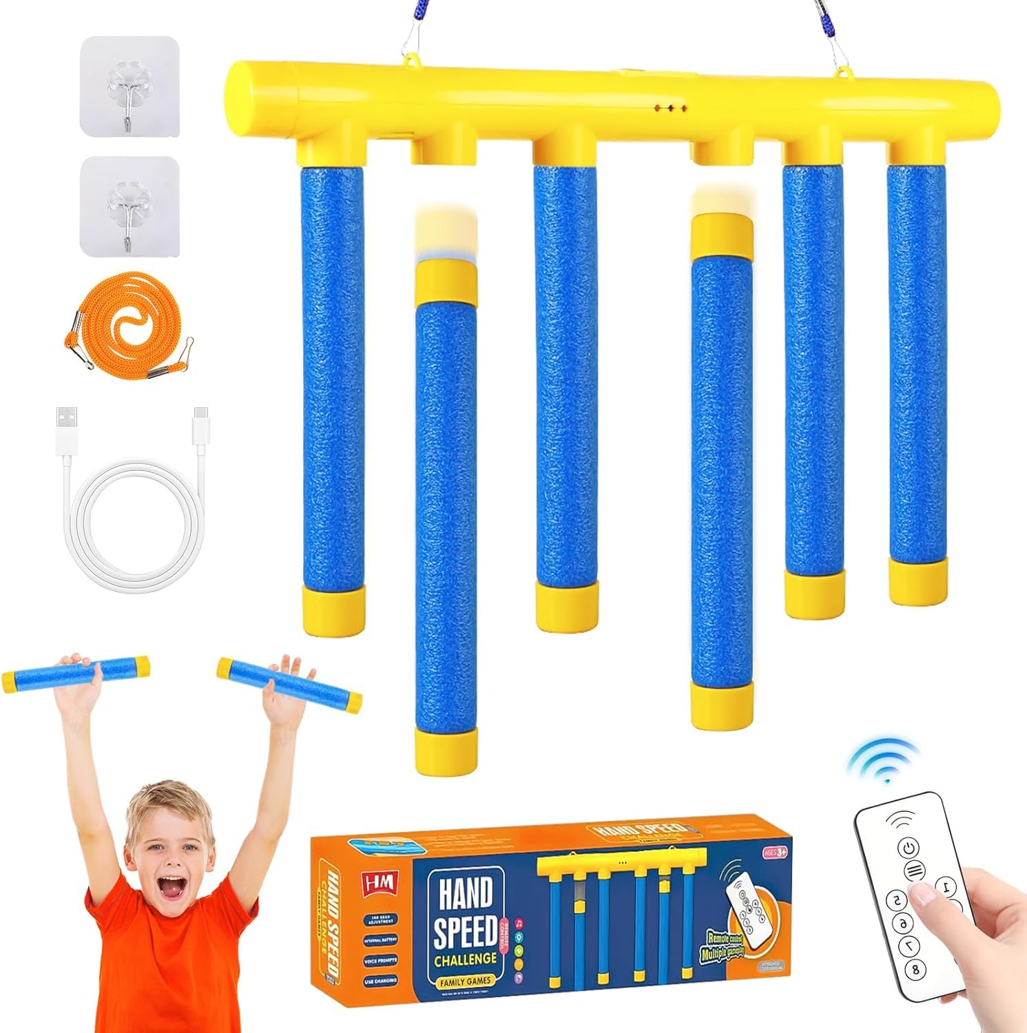 Catching Sticks Training Game - Adjustable 3 Speed Reaction Game for Hand-Eye Coordination, Agility, and Sensory Development - Fun Educational Toy for Kids & Adults (Blue)