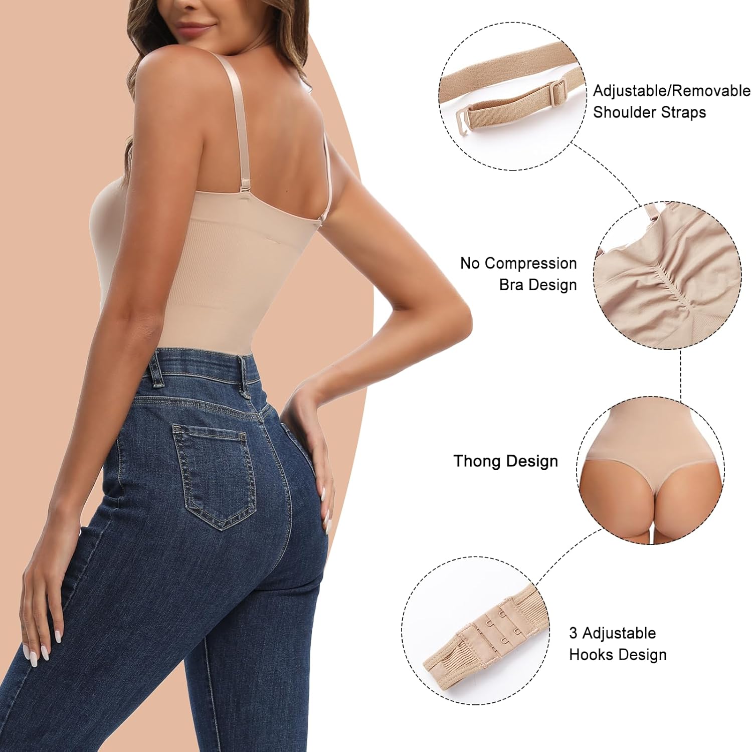 Strapless Shapewear Bodysuit for Women Thong Tummy Control Body Suit Slimming Butt Lifter Shaper - Image 4