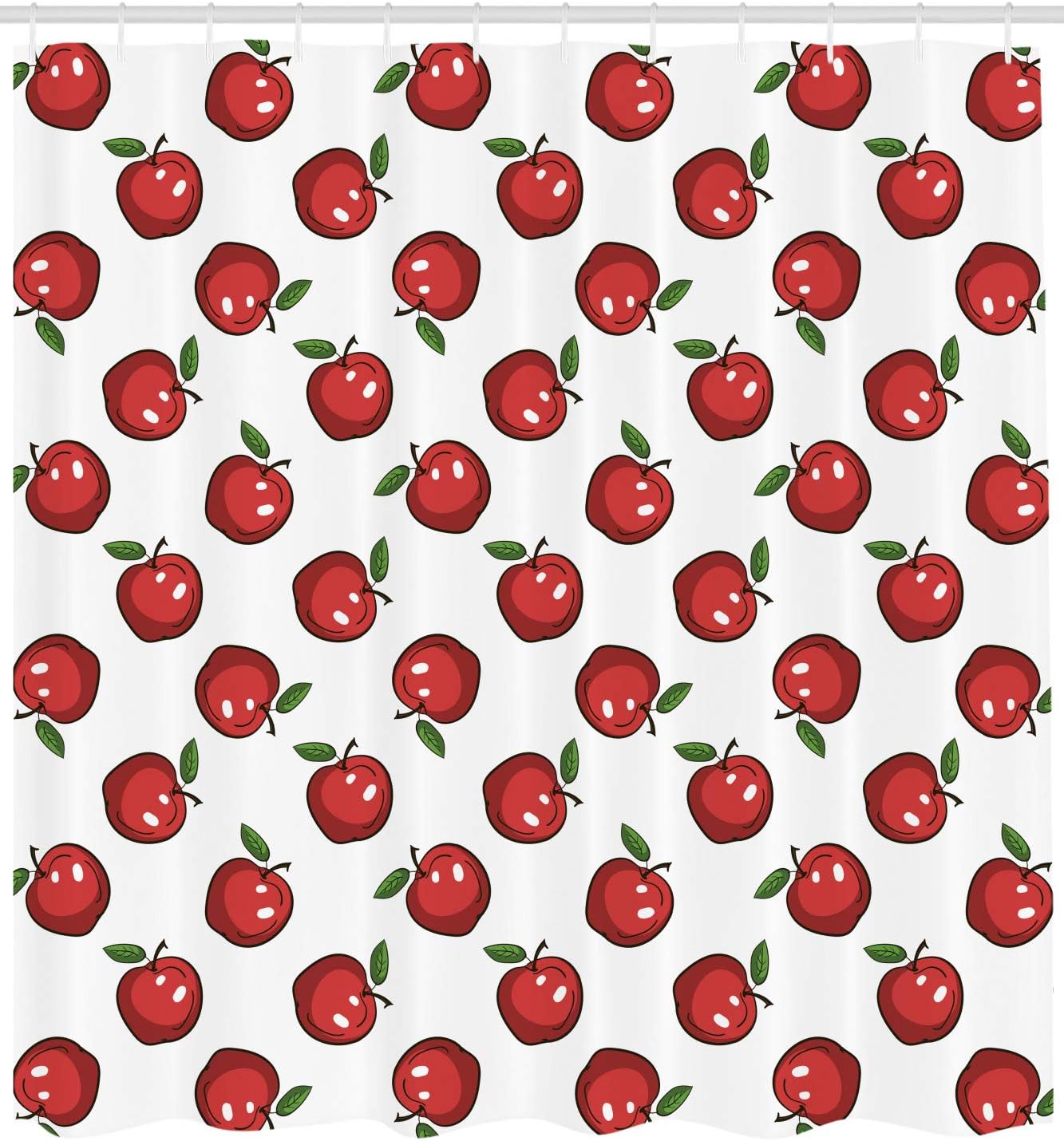 Ambesonne Fruits Shower Curtain, Repeating Funny and Simplistic Cartoon Apples Juicy Delicious Eats Art, Cloth Fabric Bathroom Decor Set with Hooks, 69" W x 70" L, Dark Coral White Green