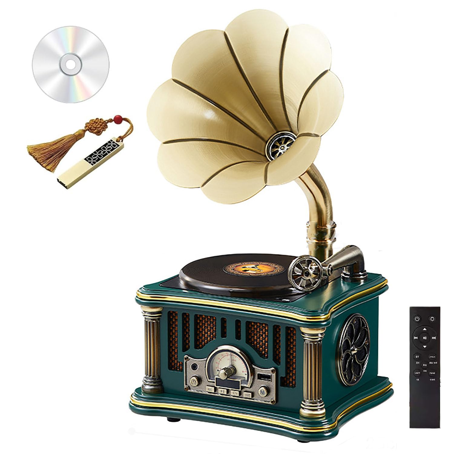 Mini lecteur CD rétro bois avec son surround et télécommande sans fil