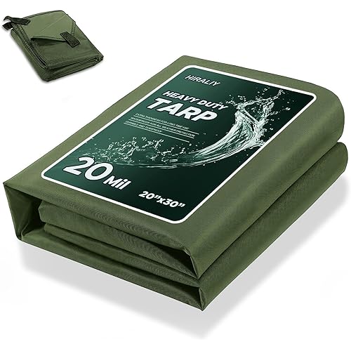 HIRALIY 20 Mil Heavy Duty Waterproof Tarp, 20x30ft Green Tarpaulin with Reinforced Webbing Loops, Multipurpose Oxford Fabric Tarp for Firewood, Roof, Camping, Pool