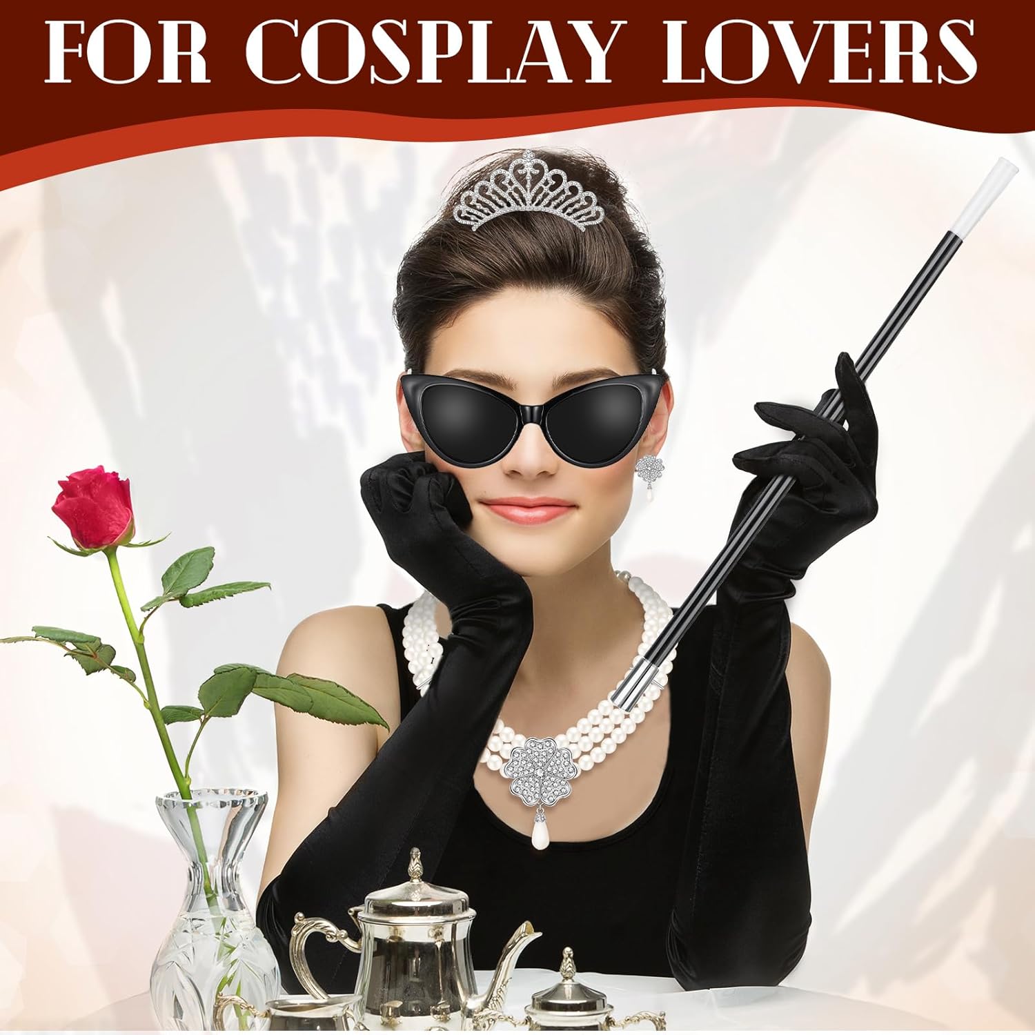 BBTO 6 Pieces 1920s Flapper Accessories Set for Women 20s Party Costume with Pearl Dangle Pendant Necklace Earrings - Image 2