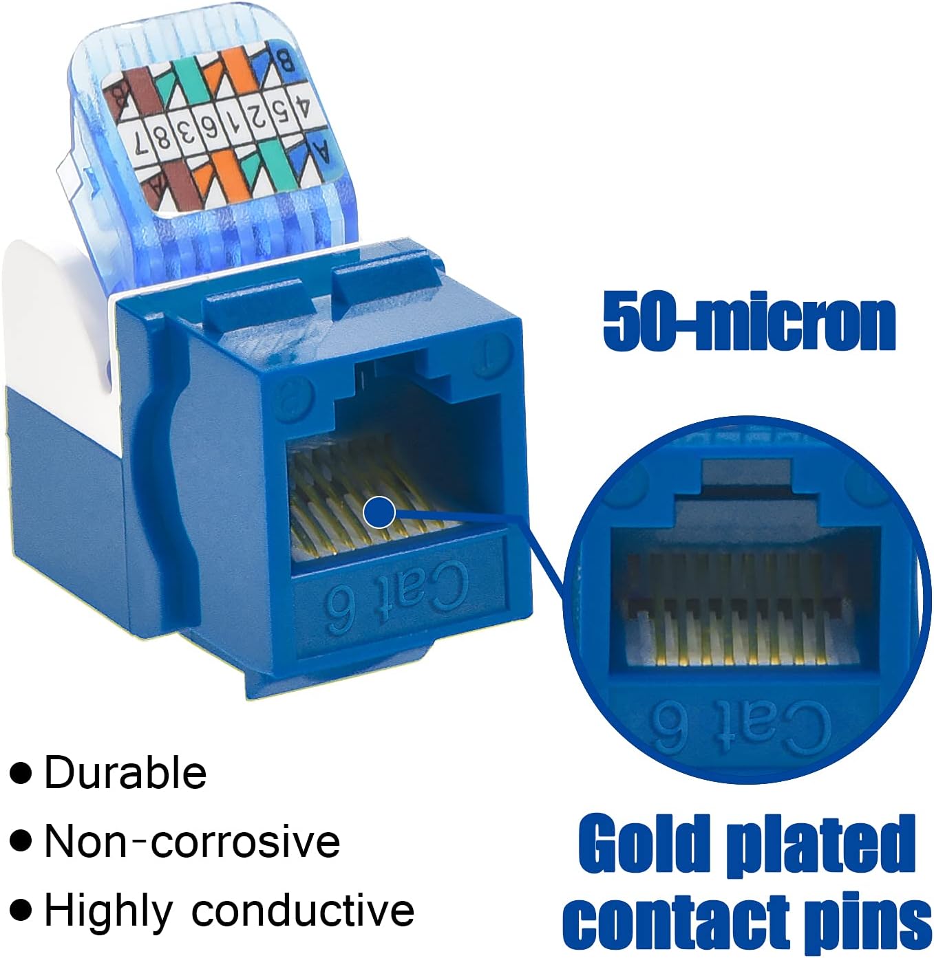 Cat.6 Tool Less Keystone Jack (50-Pack, Blue)