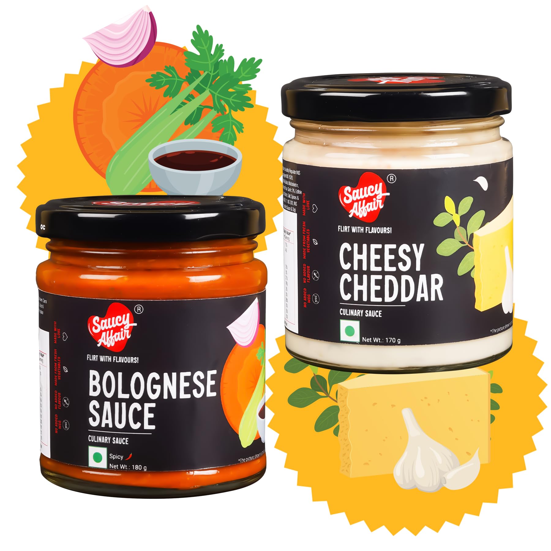 Saucy Affair Cheesy Cheddar Pizza Pasta Sauce - 170g With Bolognese Tomato Sauce 180g Sauce Combo, Ready to Eat (Pack of 2) (B0C96ZB2T4) Amazon Price History, Amazon Price Tracker