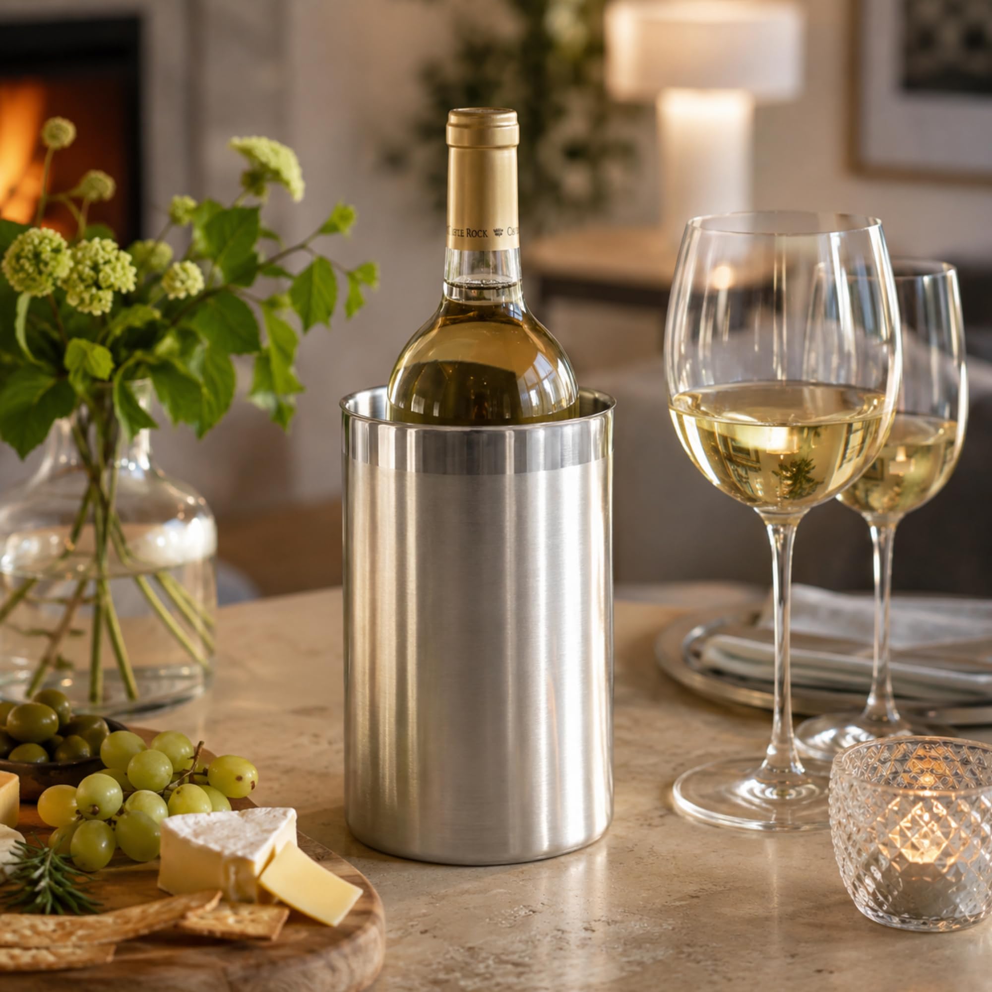OGGI Stainless Steel Double Wall Wine Cooler - Insulated Tabletop Wine Chiller for White Wine & Champagne, Fits Most Standard Sized Bottles — Amazon image 3