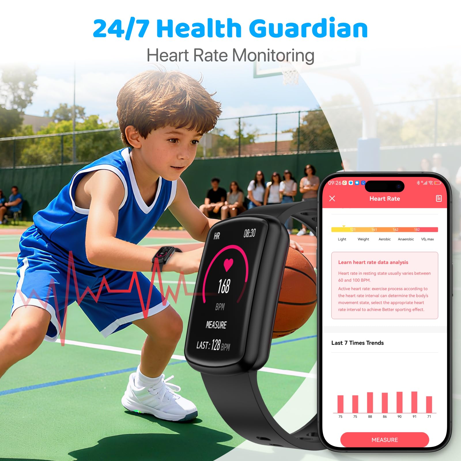 Kids Fitness Tracker Watch for Boys Girls Ages 5-15, Full Touch 1.47" Screen, Activity Tracker, HeartRate and Sleep Monitor, IP68 Waterproof, Pedometer, Puzzle Games (Black)