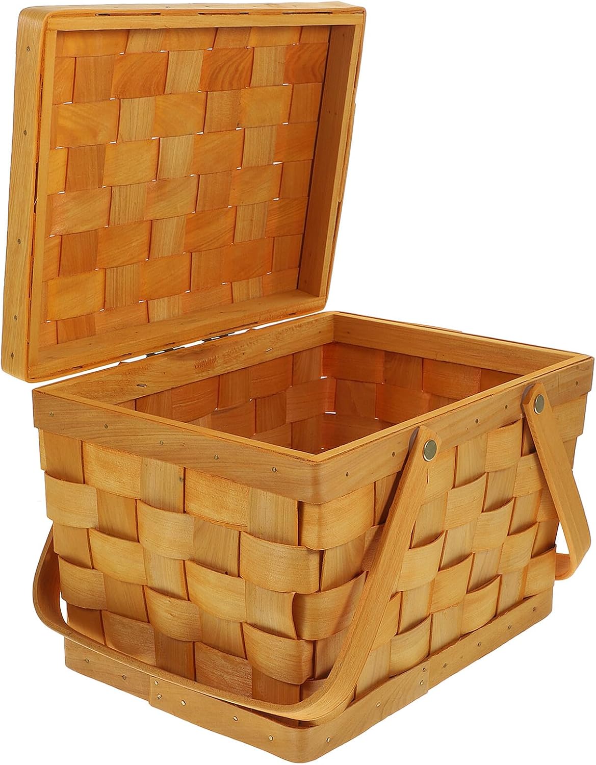 Wooden Woven Picnic Basket with Lid and Handles Multi-Purpose Food Storage Basket for Outdoor Camping Home Decor Lightweight for Organizing Snacks and Fruit