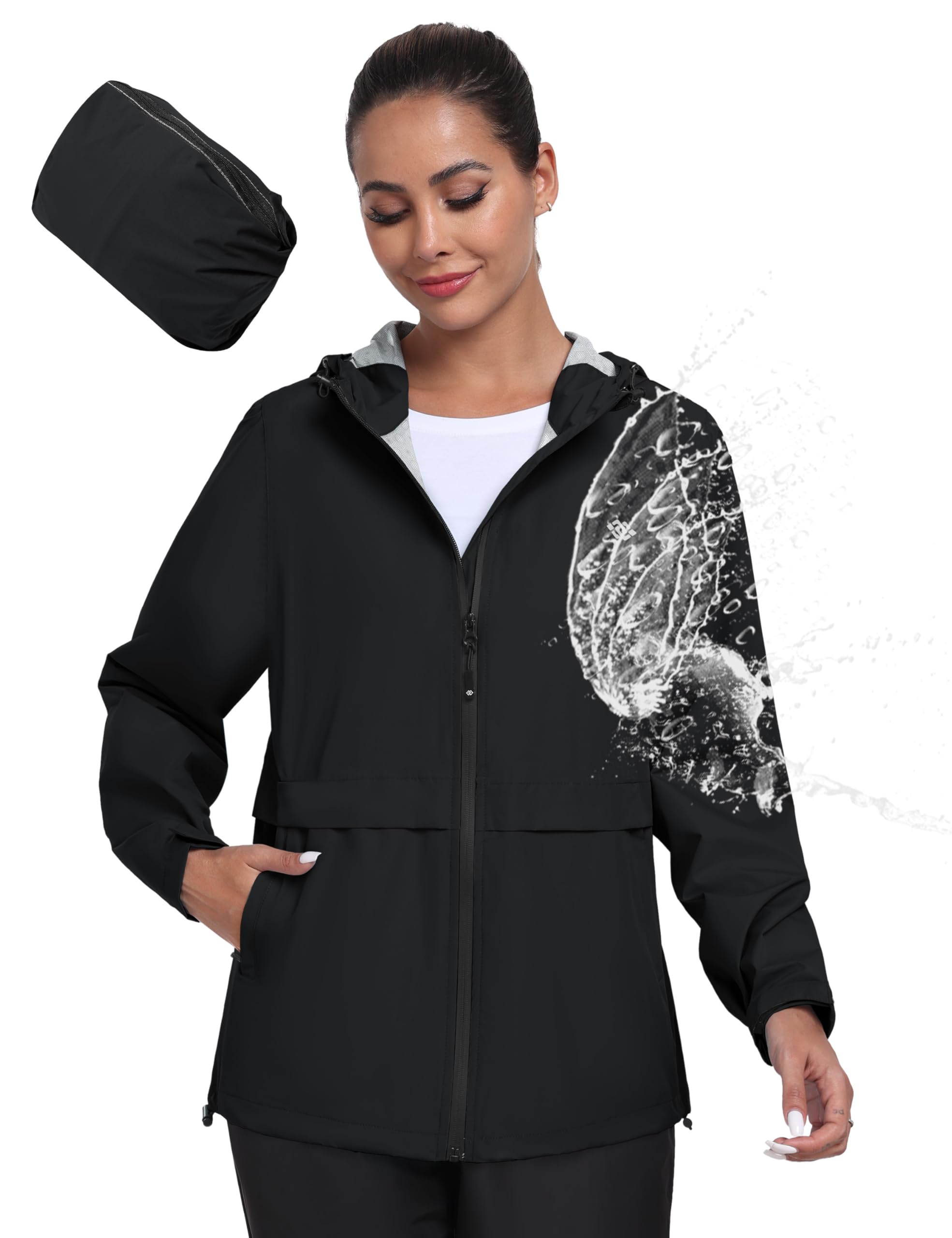 MoFiz Chaquetas Impermeables Mujer Chaqueta Chubasquero Plegable Ligero Cortavientos Impermeable para Ciclismo Acampada Trekking Viajes Senderismo