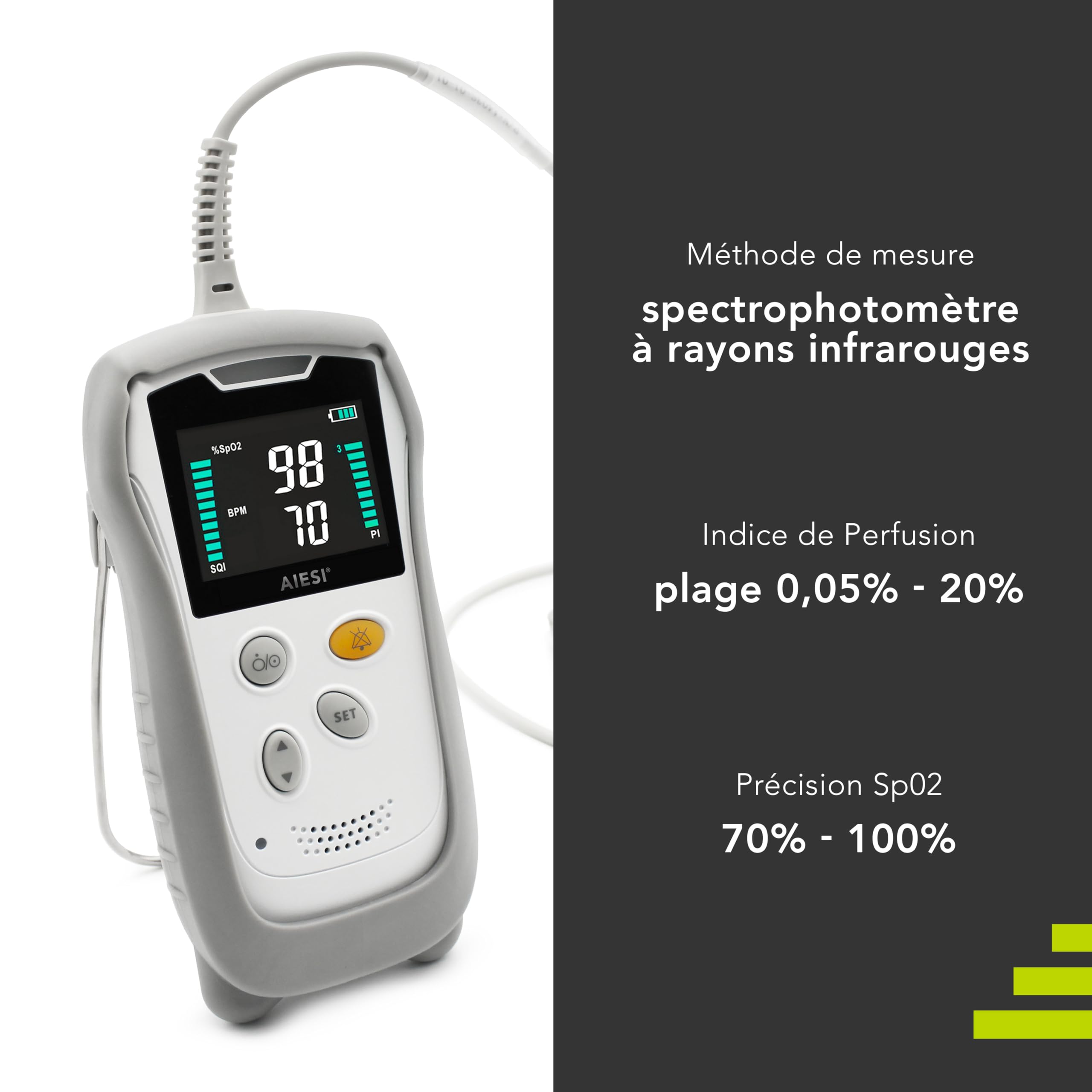 AIESI® Oxymètre Vétérinaire Palmair Professionnel avec écran couleur et sonde linguale anti-mouvement A3, Extrêmement précis, Batterie lithium, Coque de protection avec support, Garantie 24 mois