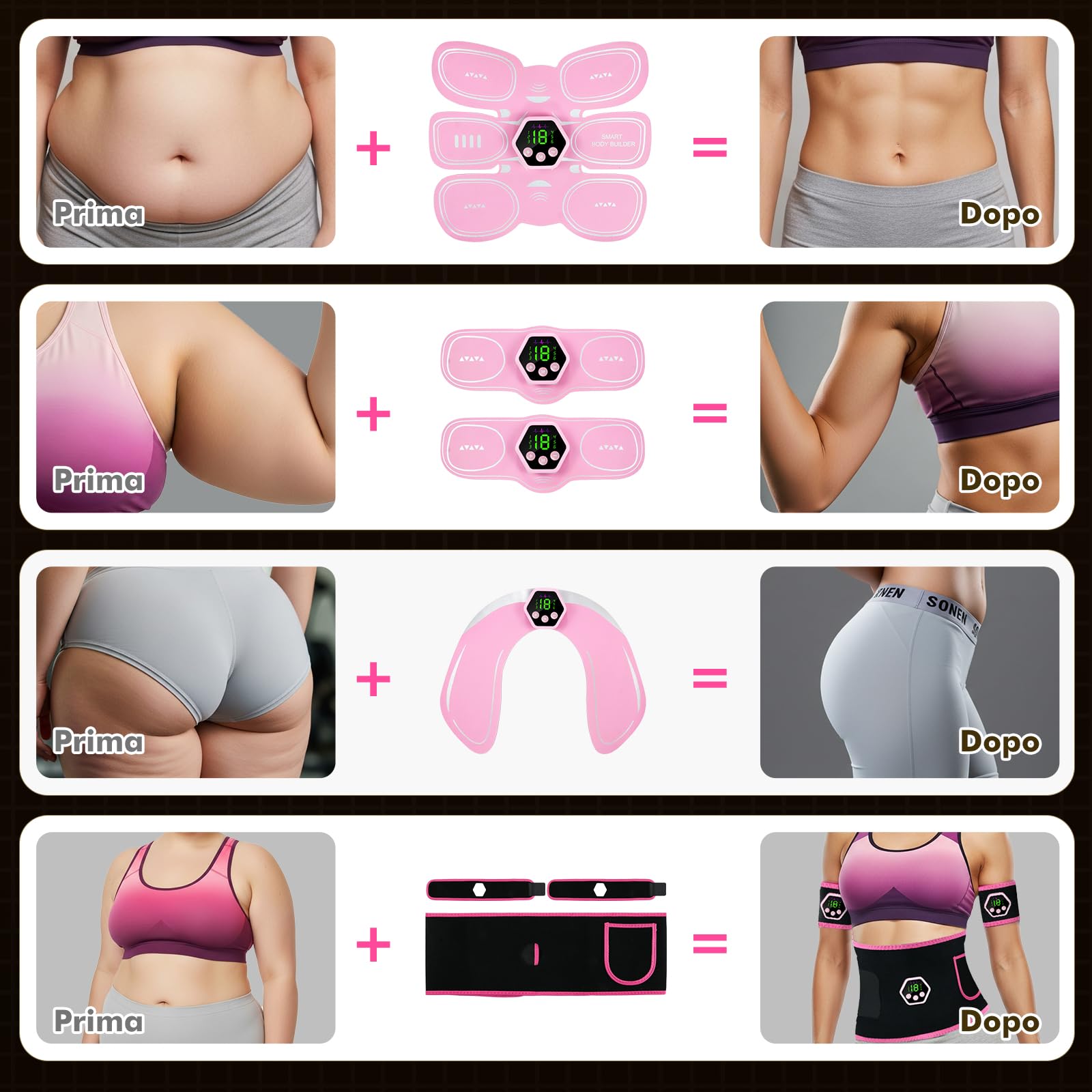 Elettrostimolatore Muscolare - EMS Elettrostimolatore Addominali,6 modalità e 19 intensità, Stimolatore Muscolare Glutei/Addome/Braccia/Gambe
