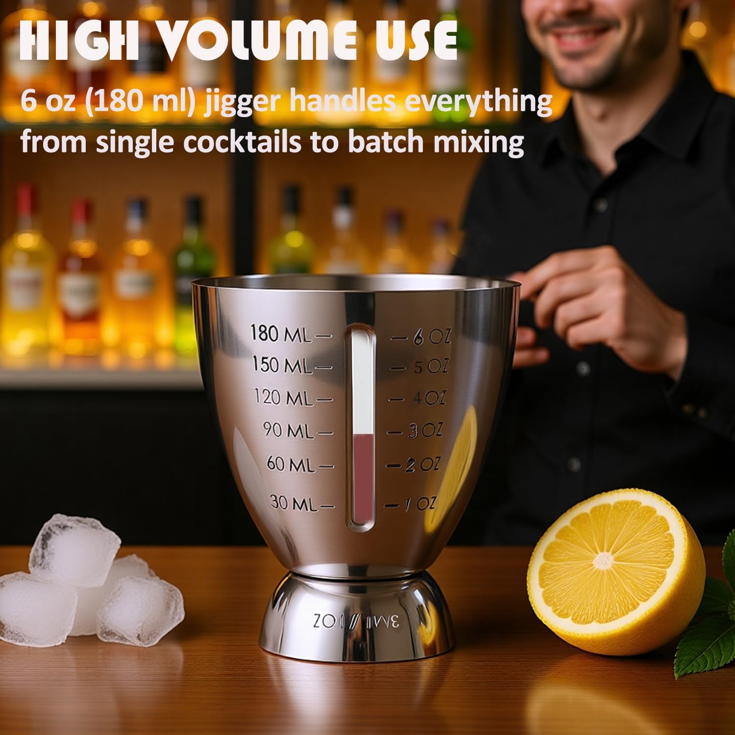 Cocktail Measuring Jigger for Bartending with Graduated Markings 1 oz to 6oz Heavy Duty 18/8 Multi-Unit Measure Stainless Steel Shot Measure Cup - Image 4