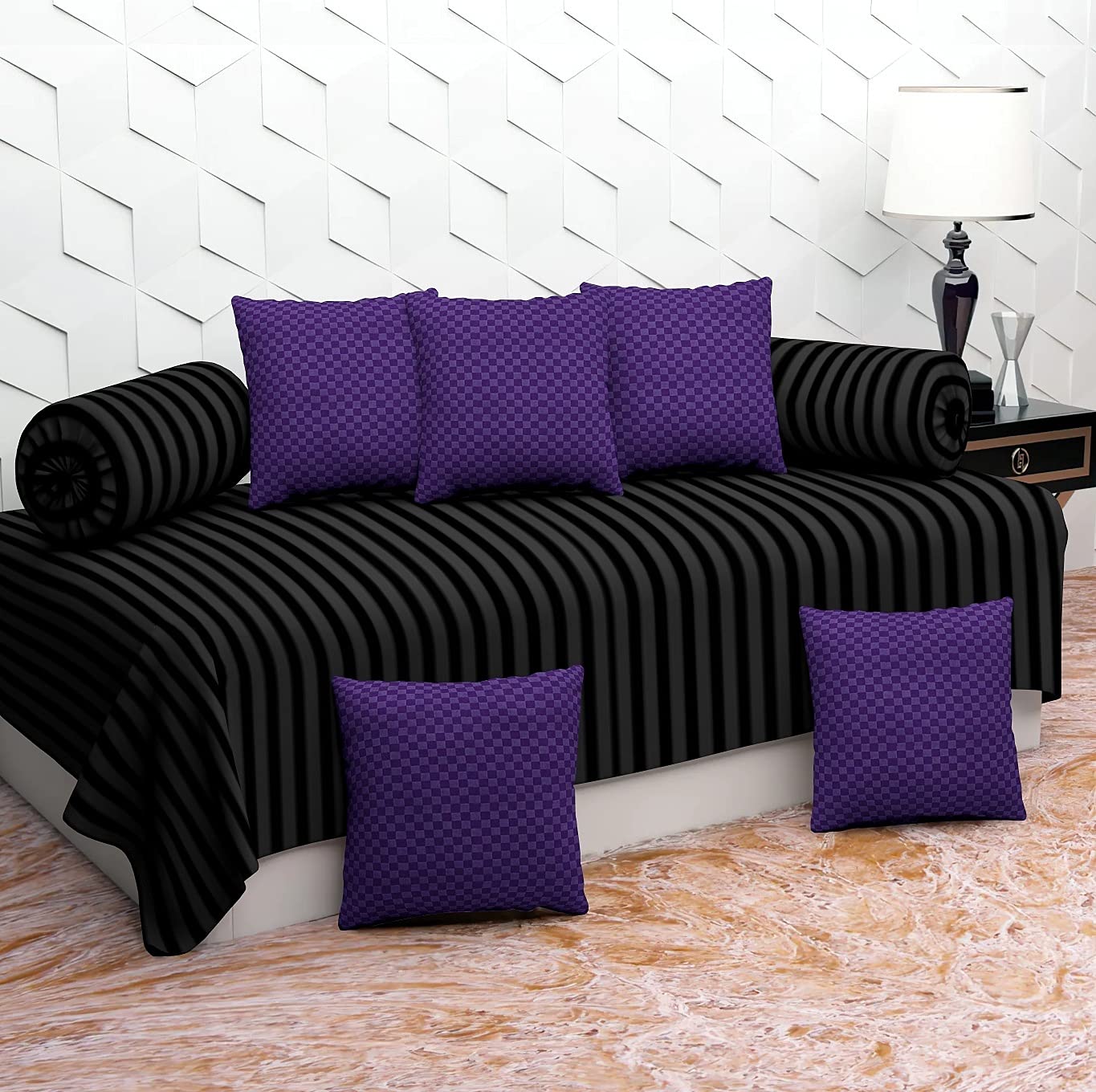 200TC Diwan Set Cotton 8 Piece | Deewan Printed Bedsheet Sets for Living Room Hall (Set of 8 Piece, 1-Bed Sheet 60x90 Inch | 2-Bolster Cover 16x32 Inch | 5-Cushion Cover 16x16 Inch)-picture-15