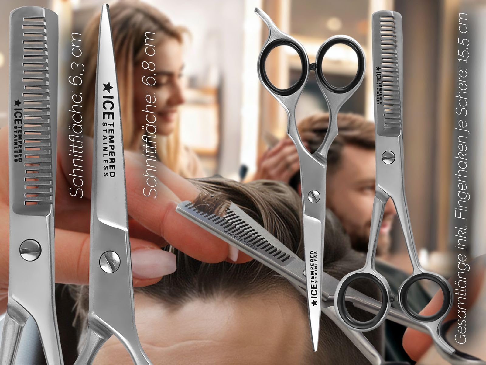 Friseurschere 6 Zoll Mit Effilierkamm Aus Solingen – ICE Gehärteter Edelstahl, Perfekt Für Haare & Bart!