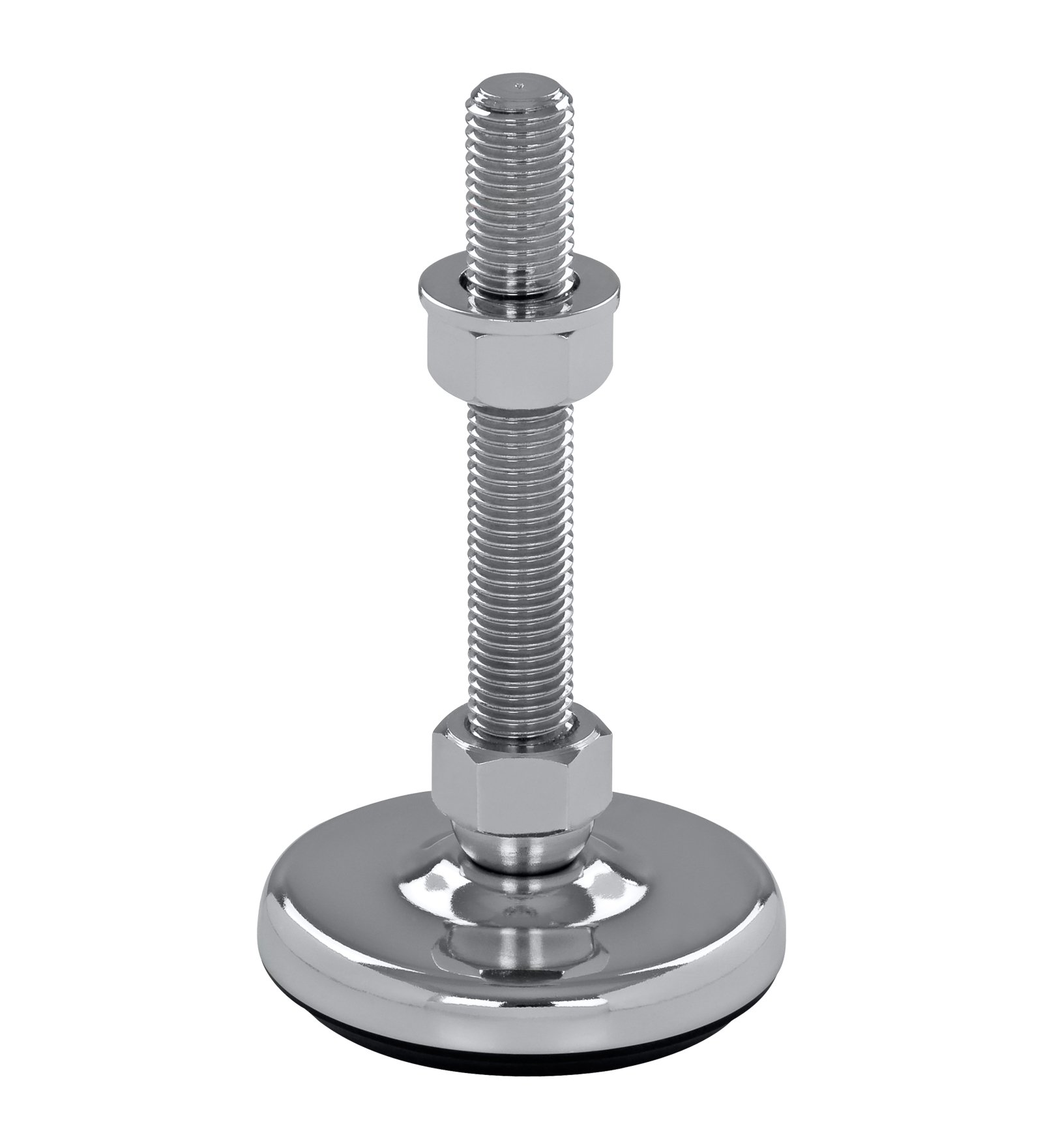 Schwaderer Maschinenfuß/Stellfuß/Nivellierfuß/Gelenkfuß, höhenverstellbar SF 80, Ø 80mm, Gewindegrößen M8-M24x1,5, Stahl verchromt, (M24x1,5x300)