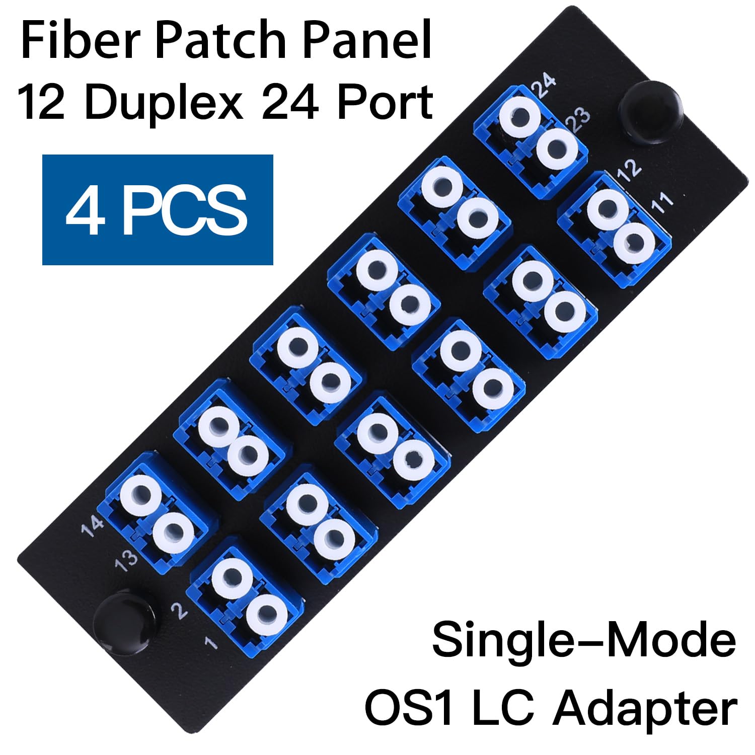 VFLTOOL 4 x 12 Duplex-LC-Adapter, LGX-Fußabdruck, Glasfaser-Patchpanel, geladen, 24 Faseranschlüsse, Koppler-Gehäuse – LC UPC blau, kompatibel mit SingleMode Multimode, 1,25 G/10 GB OS1-2/OM3